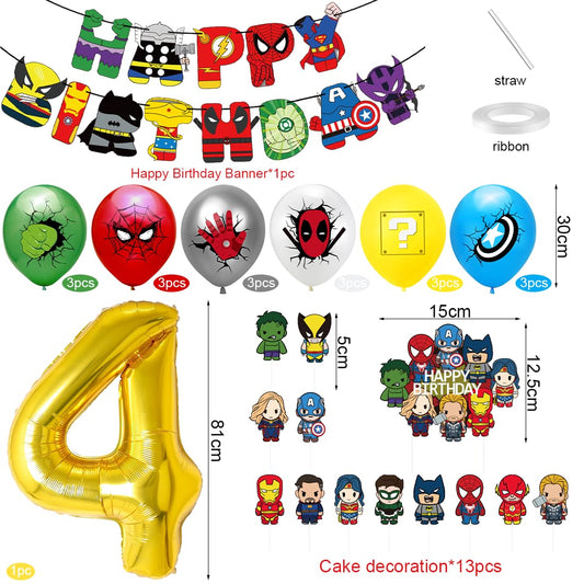 Superhero birthday decor for 4 years old, children's birthday decor, hero balloon birthday decor for boys, birthday cake decoration for themed party.
