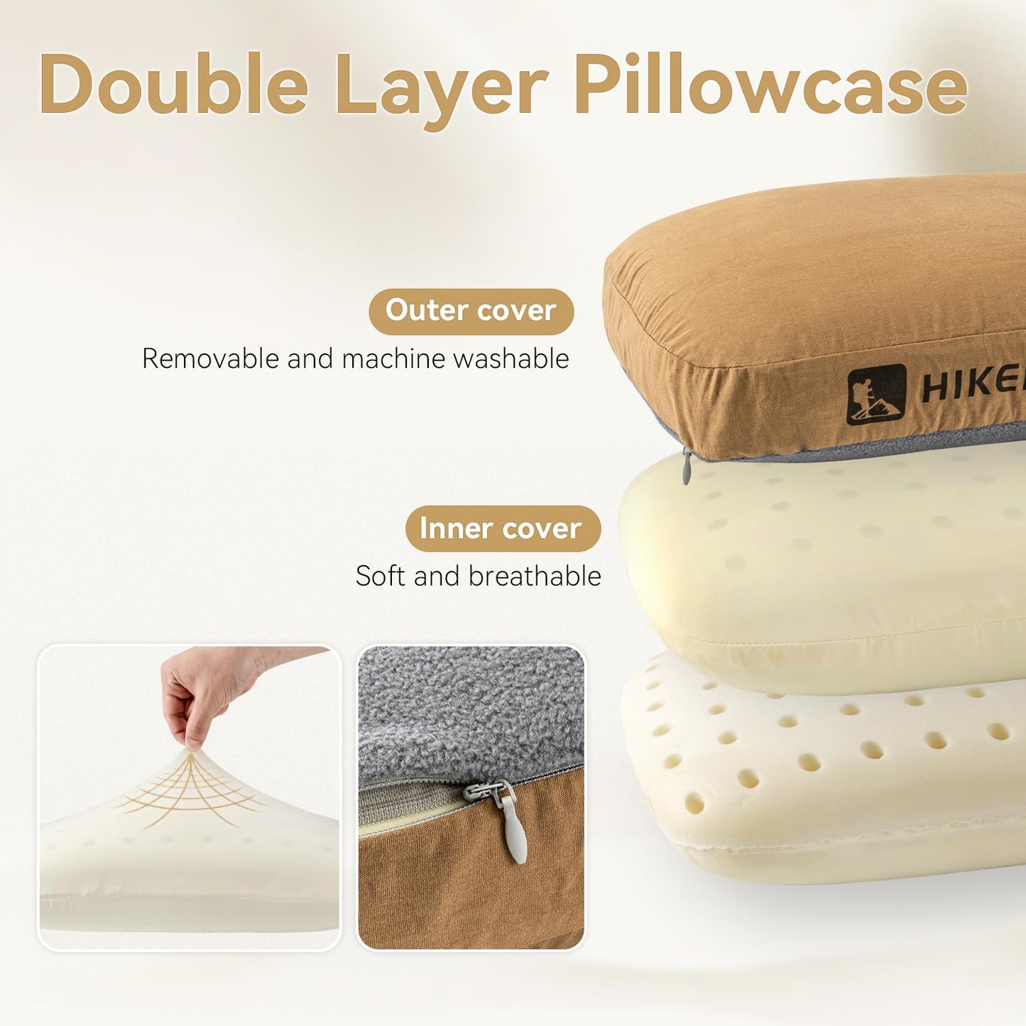 HIKEMAN camping pillow compressible travel pillow - ultralight neck pillow made of Memory Foam, beach pillow head pillow for travel, hiking, outdoor activities (Army Green)