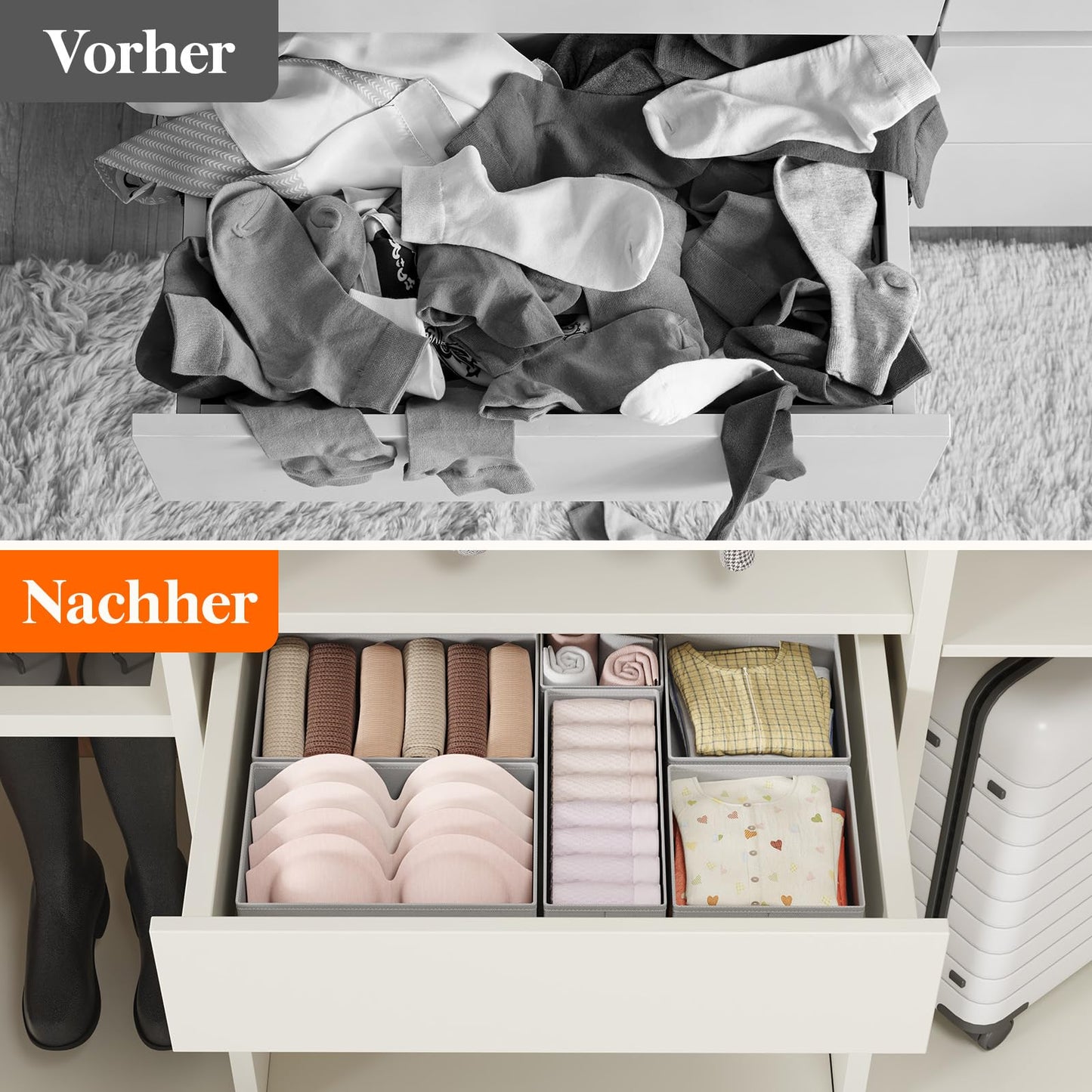 Lifewit 12-Piece Drawer Organizer Set, Closet Wardrobe Organizer Changing Table Drawer Organization System for Wardrobe Bedroom for Clothing, Kids Clothing, Socks, Underwear, Grey