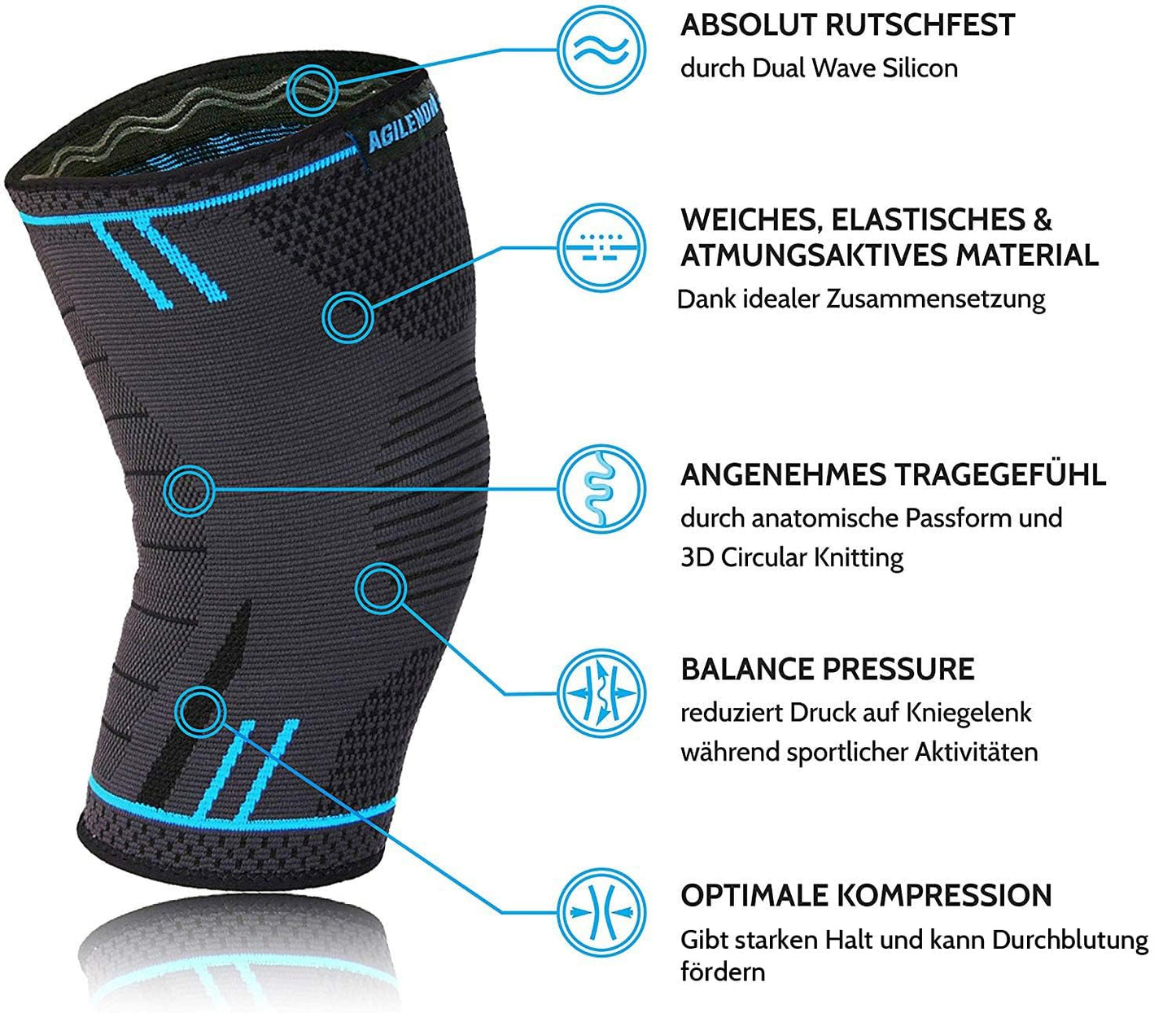 AGILE NOW® Knee Brace 2 Pack Premium stabilizes & protects joints during every movement, Knee Support for Women & Men, non-slip & breathable Knee Pads, for any sport (L | Blue)