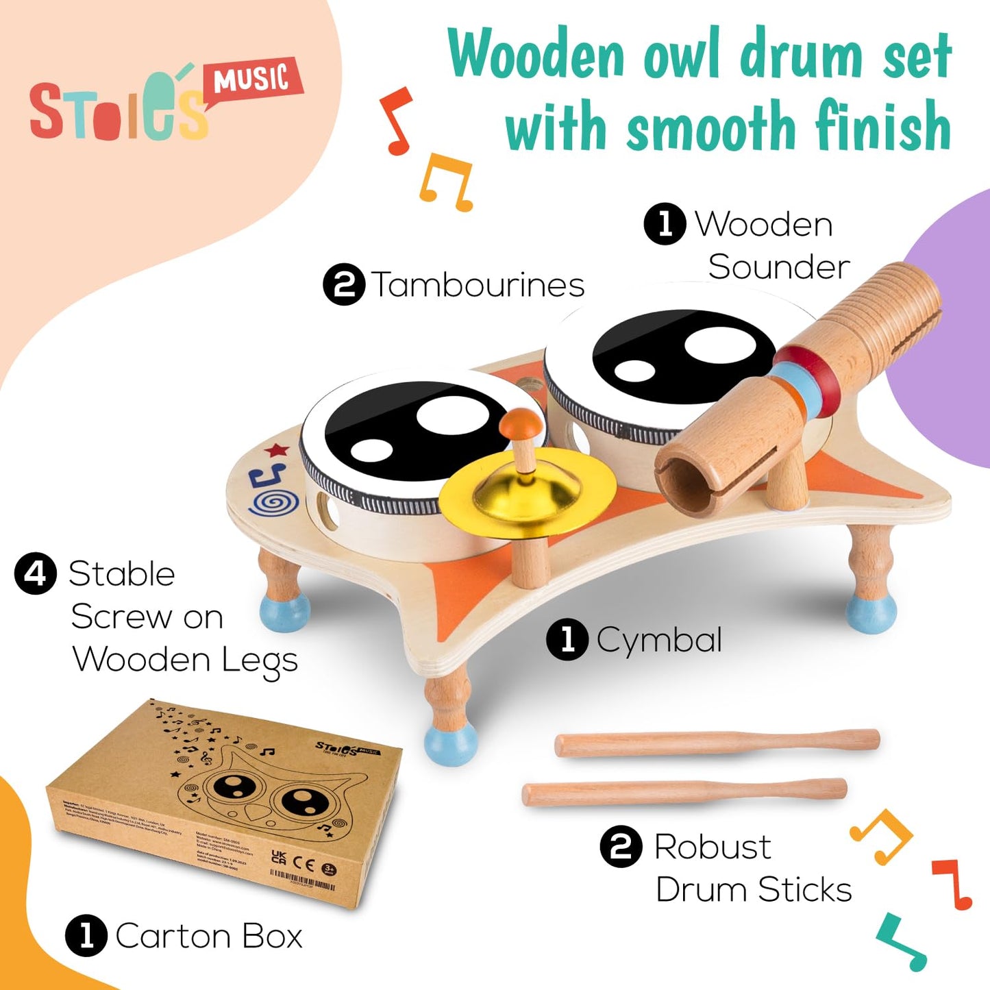Stoie's Baby Drum Set for kids aged 1-6 years old - Montessori musical instruments
