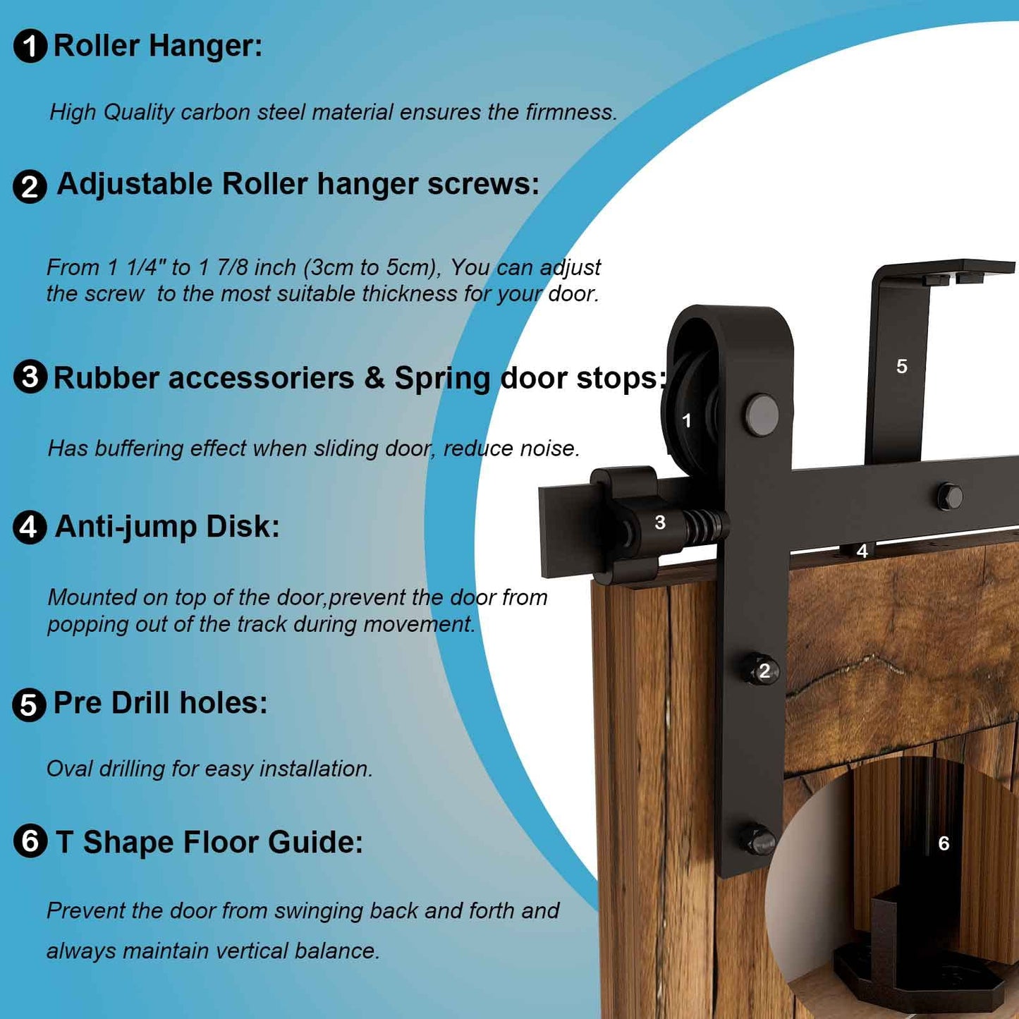6FT/1.8M Ceiling Mount Sliding Barn Door Hardware, L-shaped bracket system, Fits 60cm wide, single door panel.