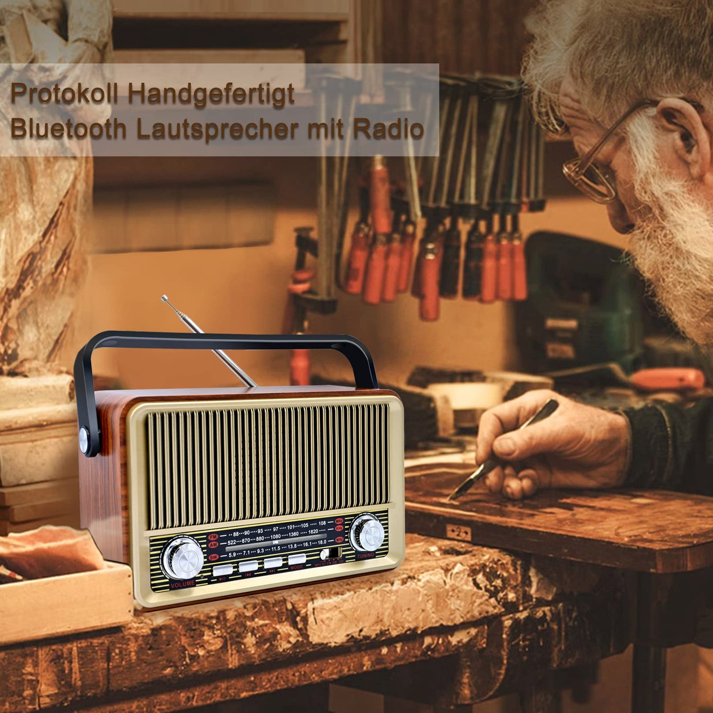 Sentasi Retro Bluetooth 5.0 Radio - Nostalgic AM SW FM vintage device with 1200mAh rechargeable battery, USB/TF support - For kitchen, office, and home