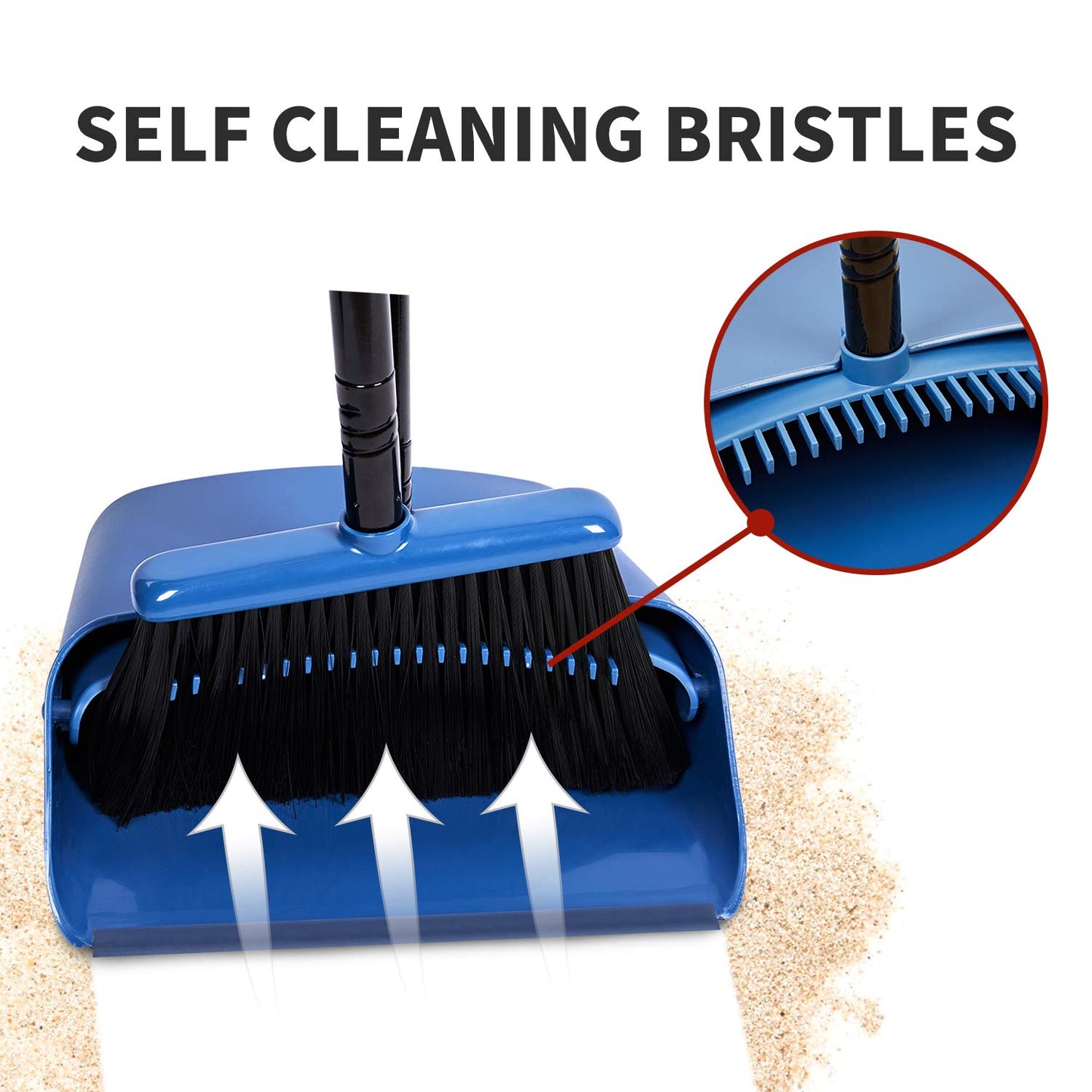 Jekayla Broom and Dustpan Set, Broom and Dustpan Combo with 137cm Long Extendable Handle for Household Cleaning, Blue