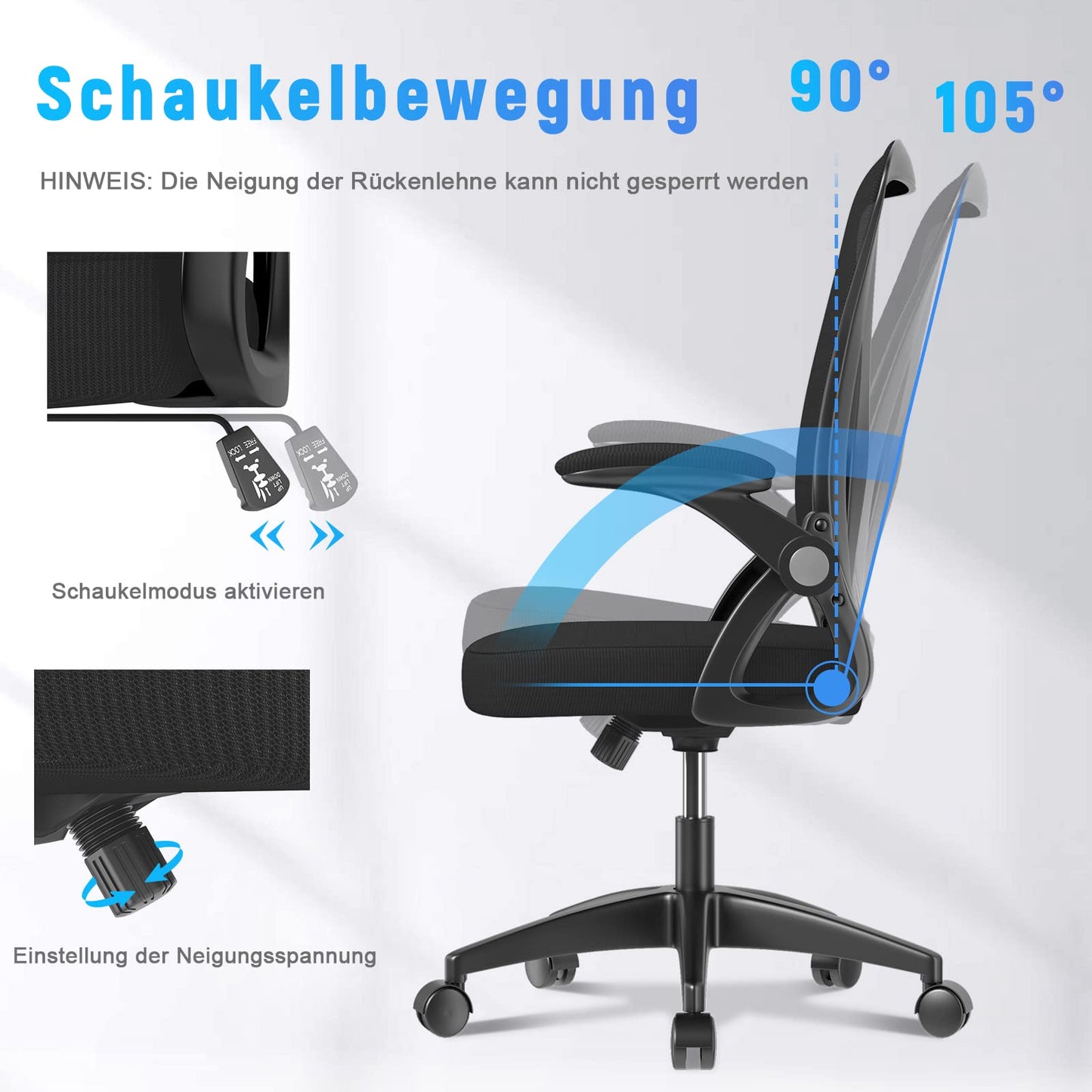 Rattan office chair, ergonomic desk chair with lumbar support, adjustable armrests, height adjustable, swivel chair with breathable backrest for office workspace, black.