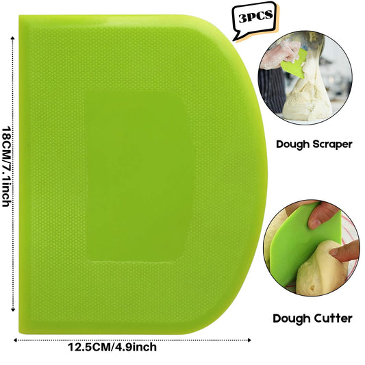 SURDOCA dough scraper dough card dough cutter dough spatula, 3P 7.1x4.9" plastic BPA free flexible sharp edge corners anti-slip cake scraper, baking accessories decorating tools modeling tool
