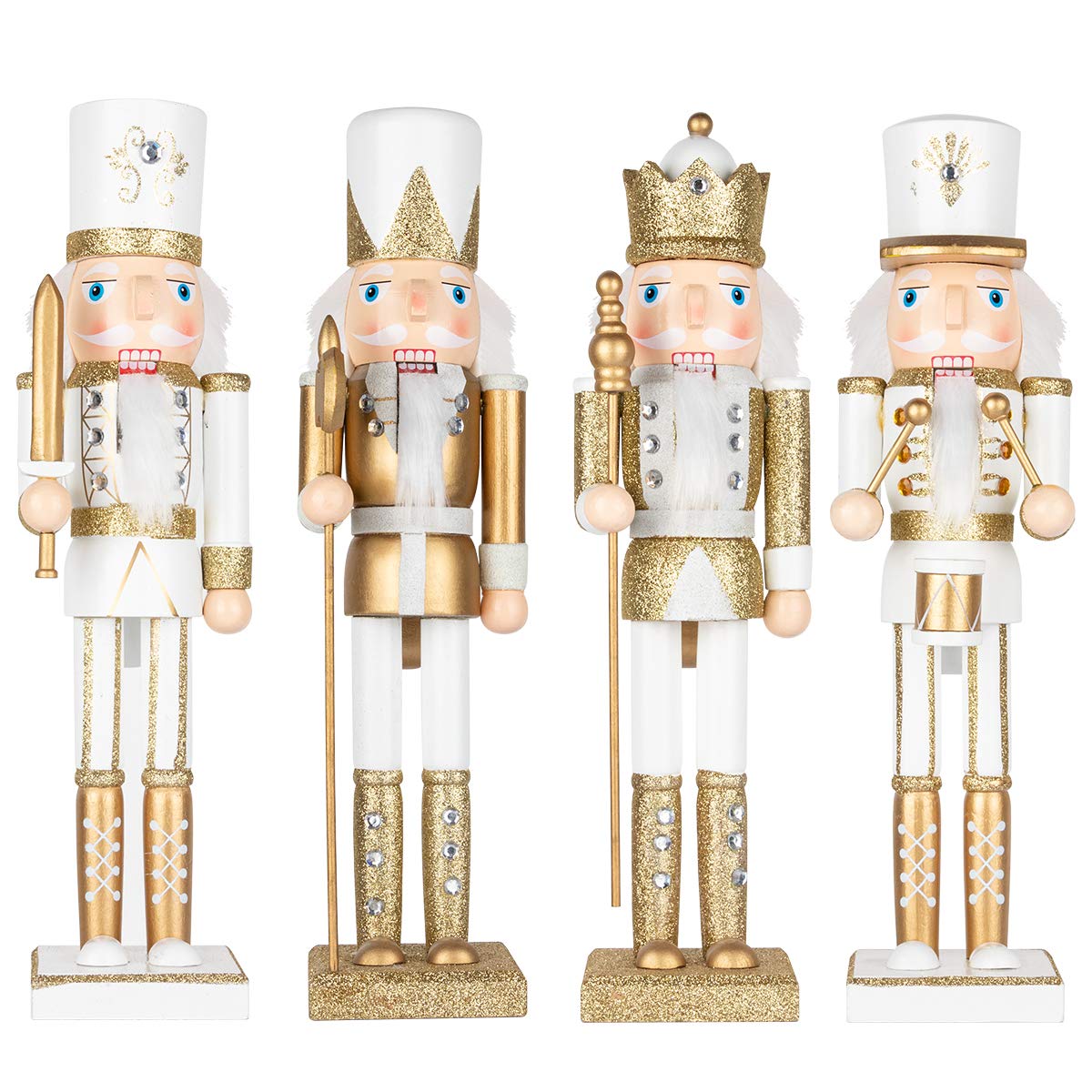 AI Store 38 cm Christmas Nutcracker Figures Christmas decor Large wooden Nutcracker Figure Christmas decoration (Gold White)