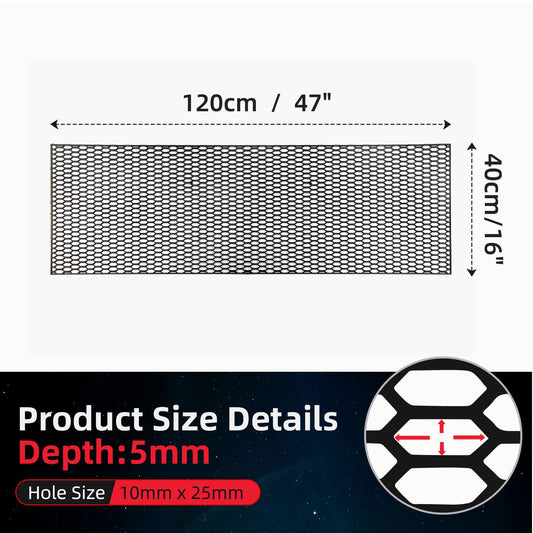 AggAuto 119.38x40.64cm Black ABS Plastic Universal Car Grill Mesh, Automotive Radiator Grill insert Bumper Honeycomb Hole 10x25mm Hex Grids.
