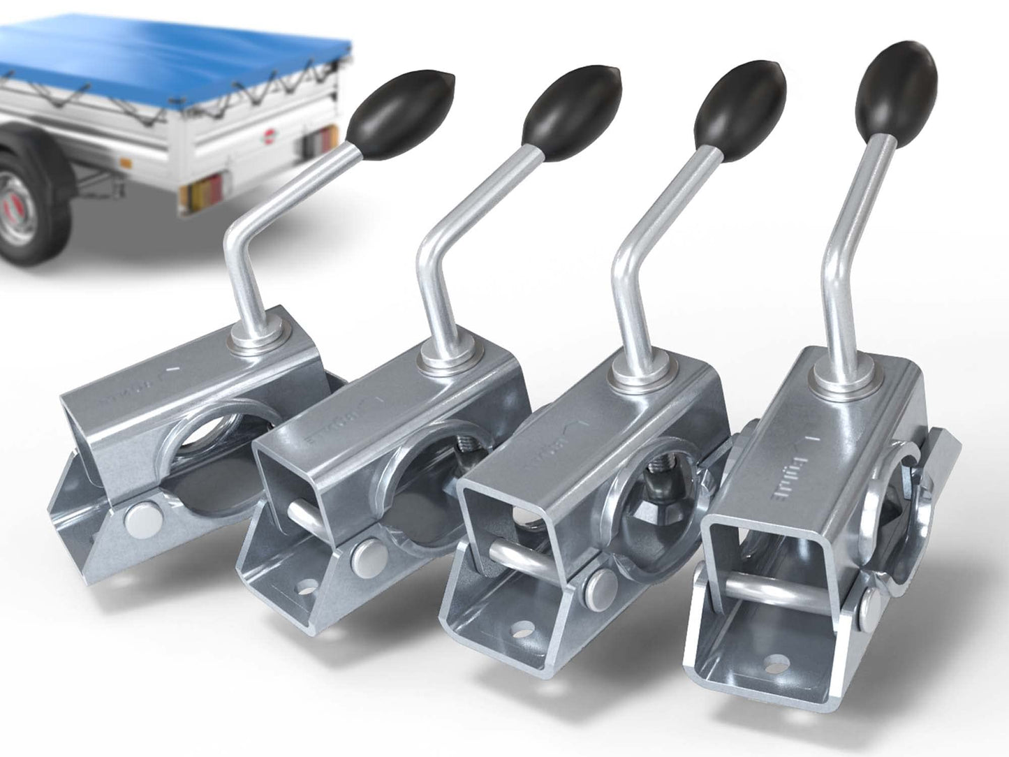 Trailer support wheel holder made of galvanized steel | Clamp holder for trailer support wheel & stands | Extremely strong support wheel holder for Ø 48mm trailer support | 4 pieces
