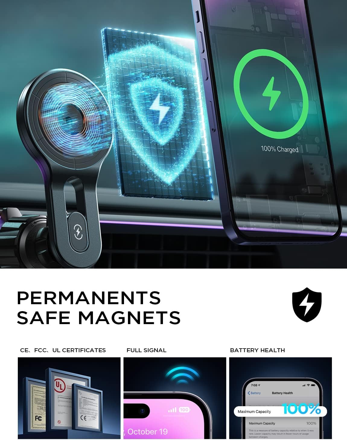 LISEN 15W for Magsafe car mount with charging function phone holder Car MagSafe charger Car Wireless Charger Car Magnet Phone Holder Car for iPhone 17/16/15/14/13/12 ProMax Mini Plus Series