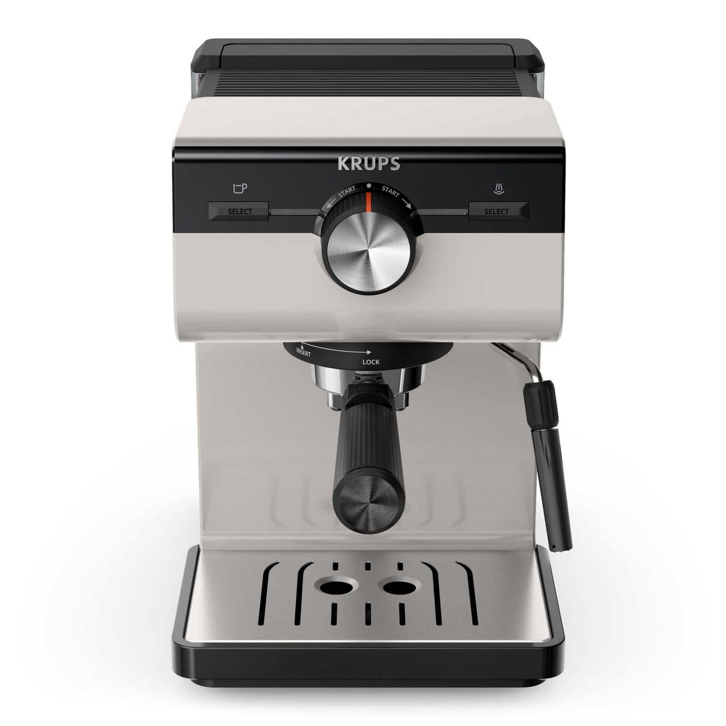KRUPS Authentic Espresso Machine, 15 bar, intuitive operation, refined design, integrated steam wand, 2L water tank, accessories included, Grey/Cream, XP381B10