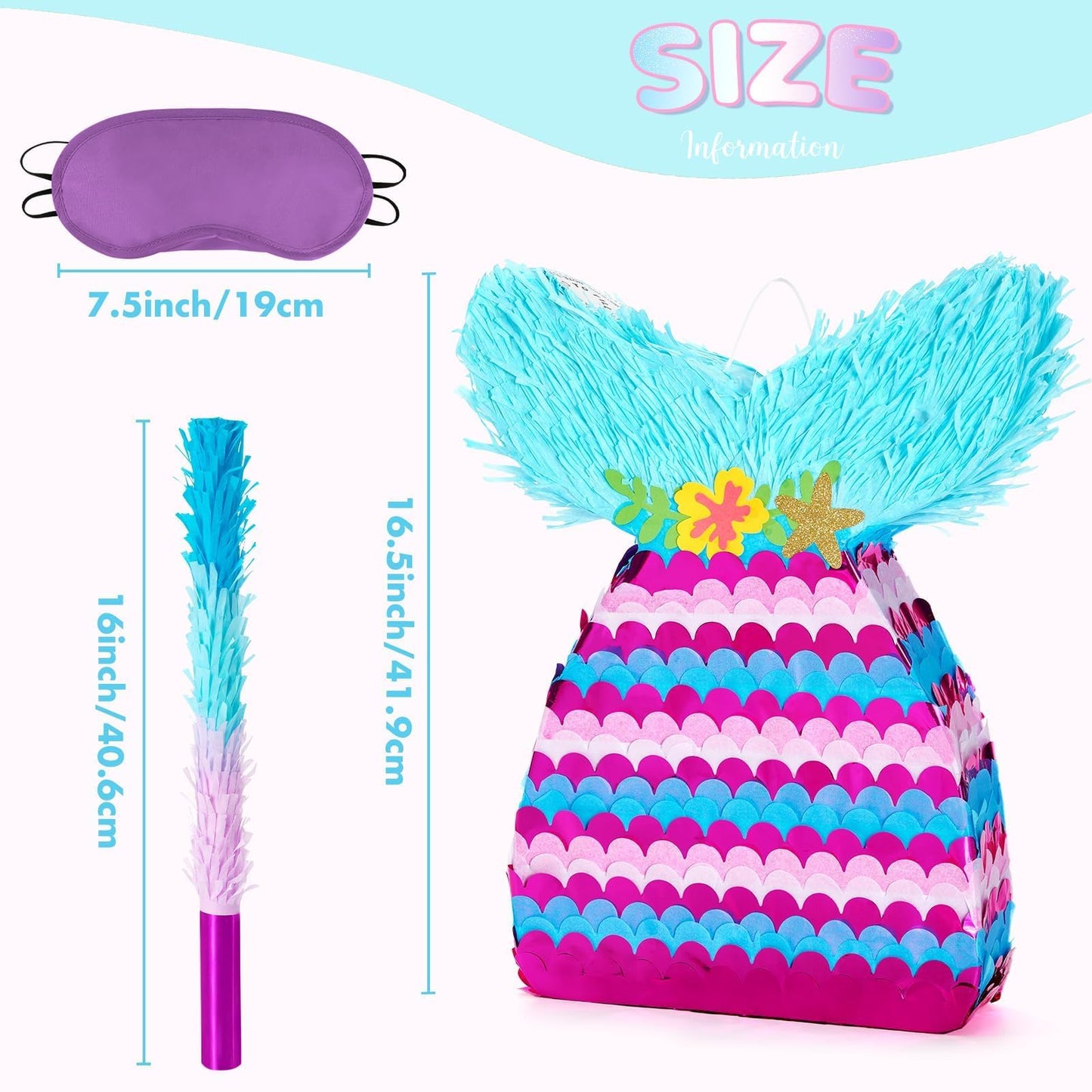 WERNNSAI Mermaid Pinata - Mermaid Birthday Pinata Decoration for Girls Kids Purple Sea Piñata with Blindfold Stick Underwater Birthday Party Decorations Fun Pool Party Games