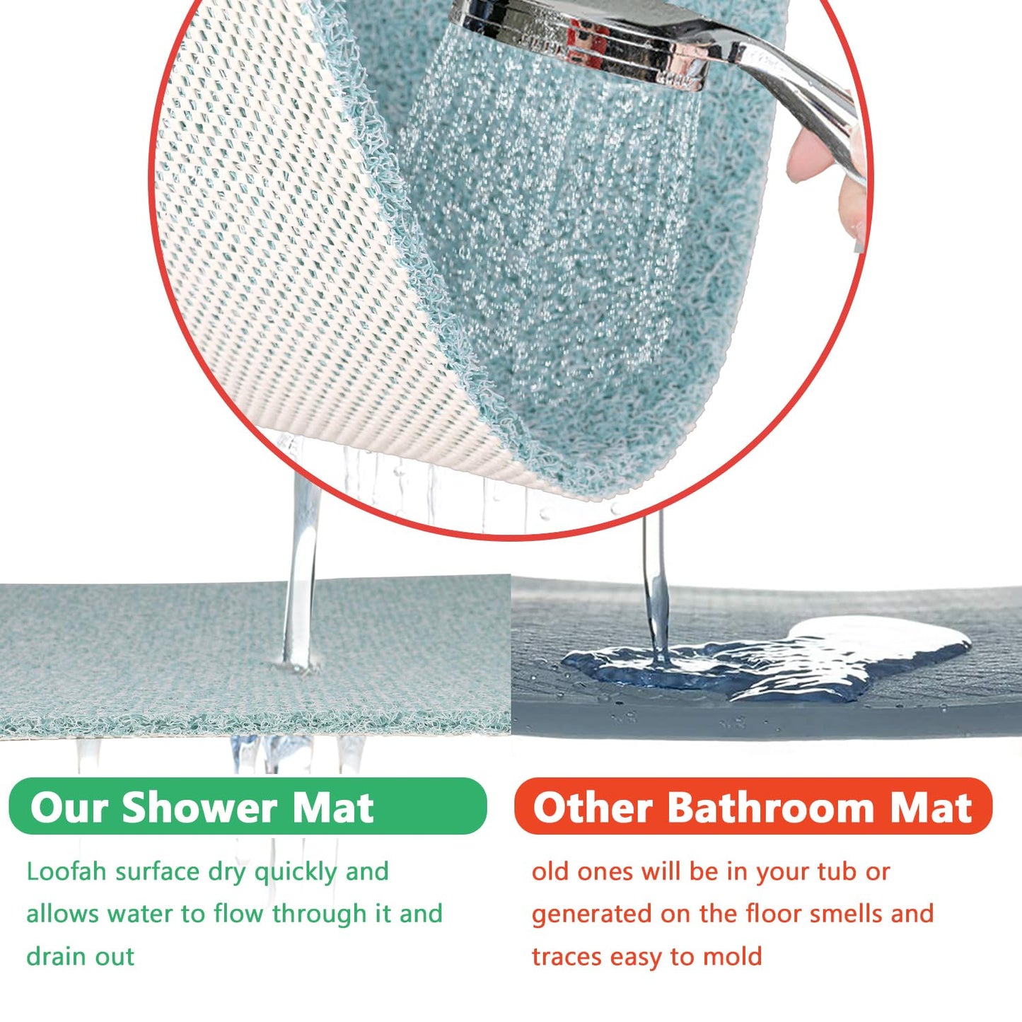 Square shower mat, non-slip anti-mold bath mat 53x53 cm, luffa shower mats for indoor shower, quick-drying bath mat for bathroom floor, bathtub mat for elderly people.