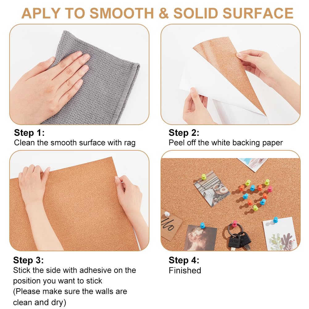 BENECREAT 2x0.4m self-adhesive cork roll, cork sheets with 1mm thick back mat strong self-adhesive cork board for wall furniture decoration, DIY projects.