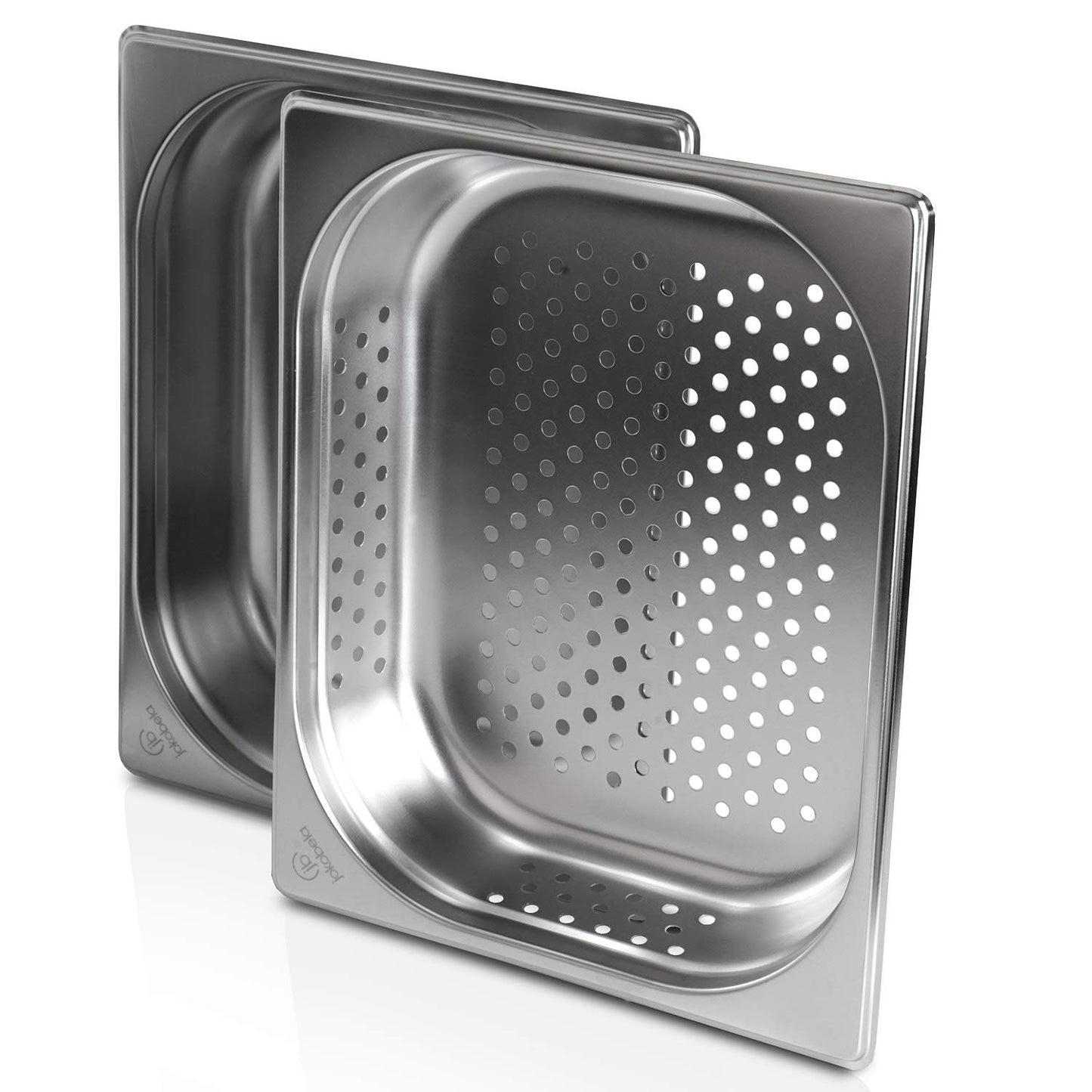 jokobela GN Container SET :: GN 1/2 65mm, 1x perforated, 1x non-perforated :: Compatible with Gaggenau/Miele/Siemens/AEG/Electrolux steam ovens (Heat-resistant, stainless steel, Dishwasher safe)