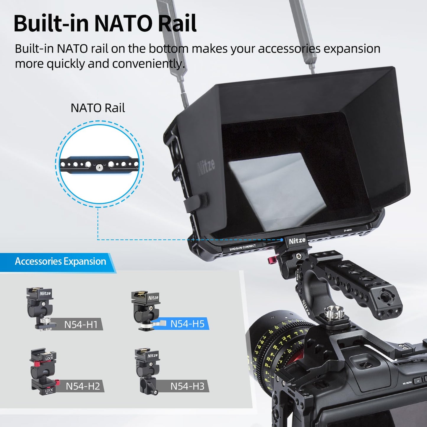 Nitze cage for Atomos Shogun Connect/Shogun/Shogun Ultra, monitor cage with mounting plate and sunshade - JT-A03C.