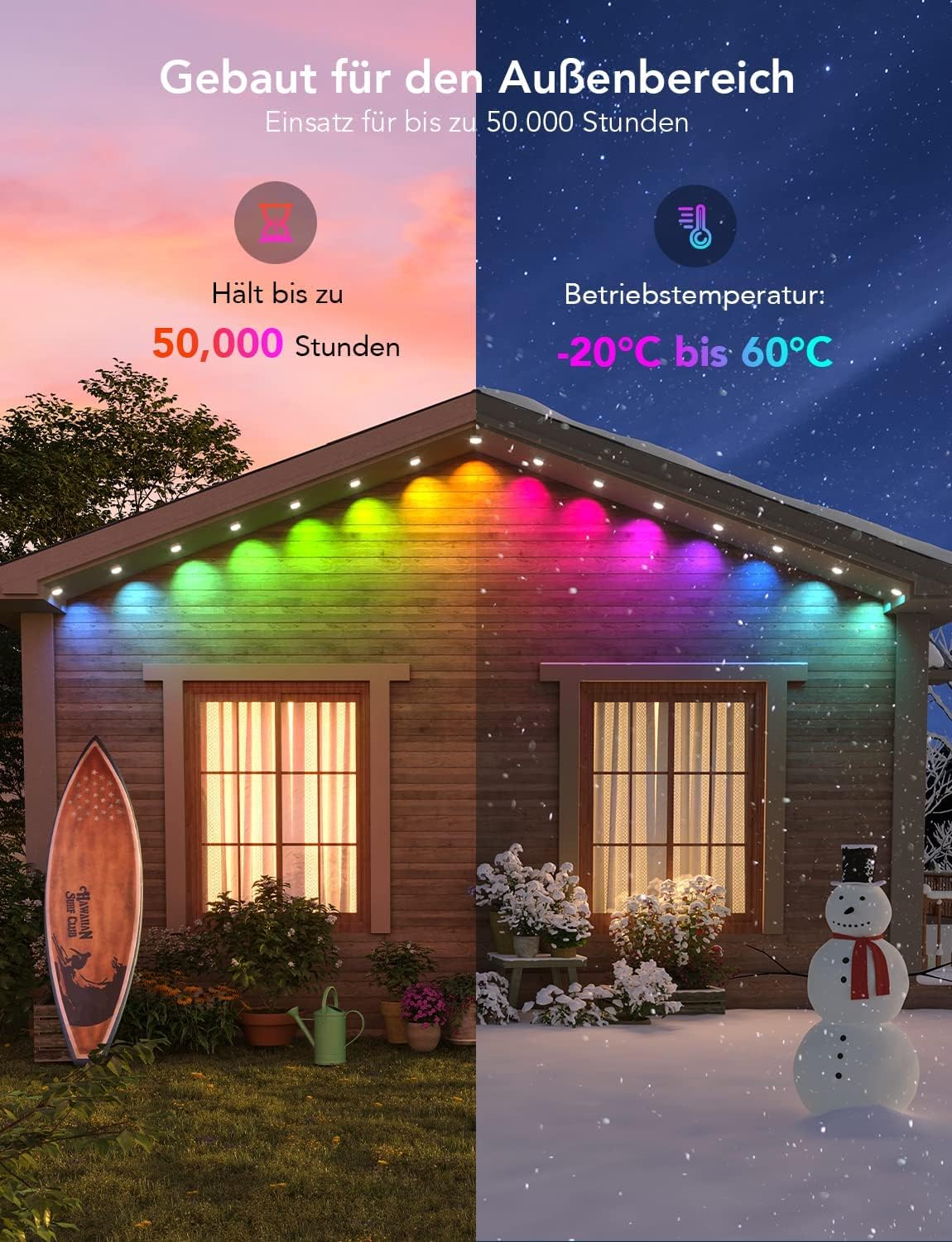 Govee Permanent RGBIC Outdoor Lighting with 72 Scene Modes, 45m with 108 LED Soffit Lights, IP67 Waterproof, for Party, Game Day, Daily Lighting, Works with Alexa, Google Assistant.