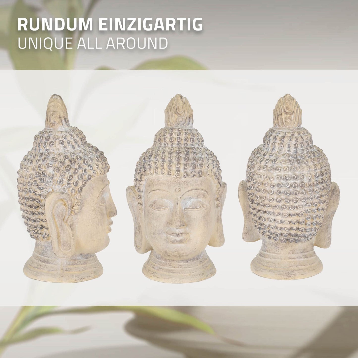 ECD Germany Buddha Figure 78 cm Beige/Grey, artificial stone polyresin, head statue sculpture decorative figure Feng Shui artificial stone decoration garden figure Asia decorative object stone figure, for home and garden