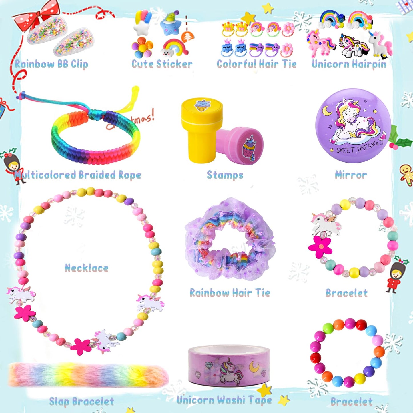 Advent calendar 2025 for girls, Christmas countdown calendar 24 days Christmas countdown unicorn gifts for kids, girls, including hair accessories, hair clips, bracelets, wallet