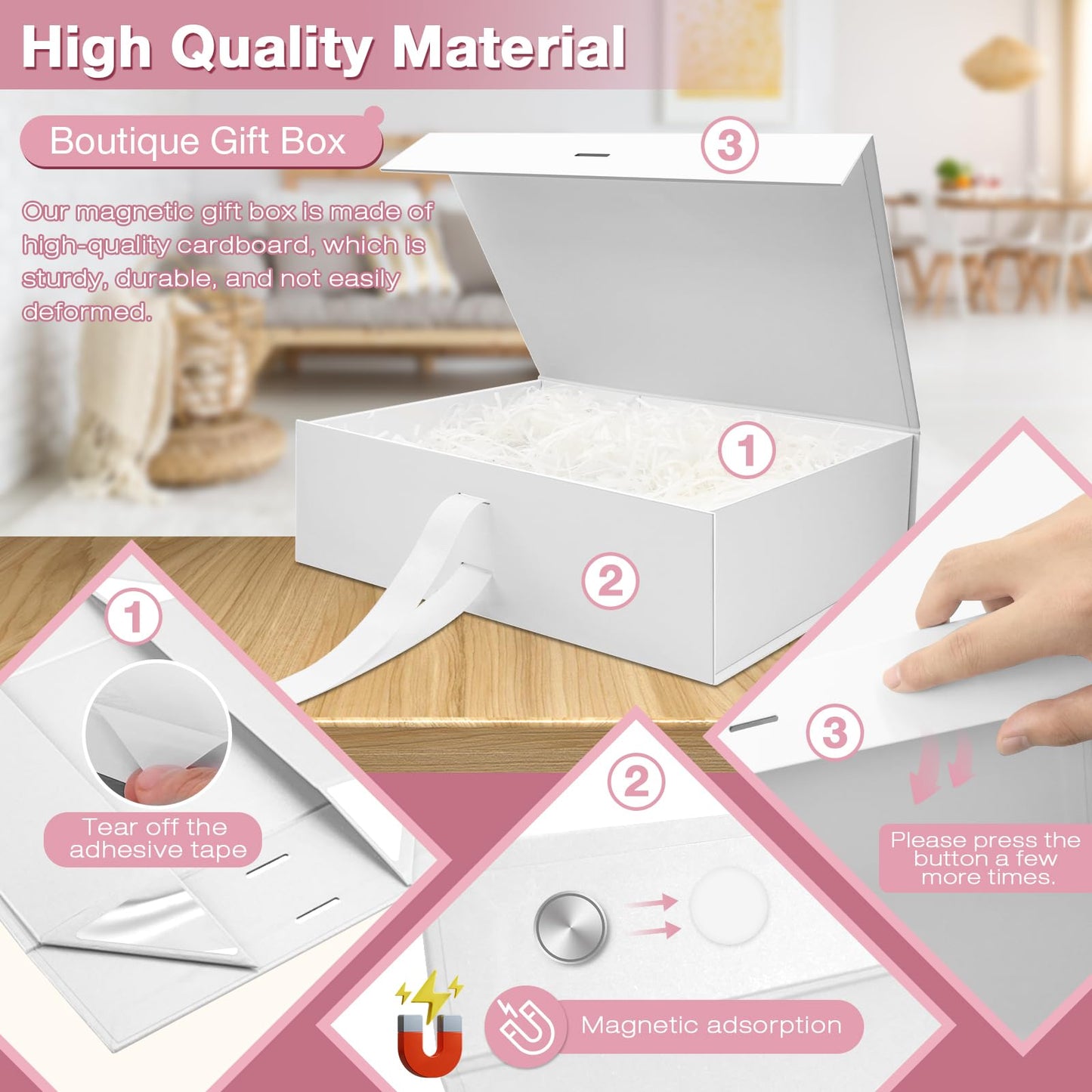 Sekepingo White Luxury Large Magnetic Gift Box, 32.5*23*10.5cm Gift Box with Ribbon, Paper & Greeting Card Party Favor Box for Wedding, Birthday & Mother's Day.