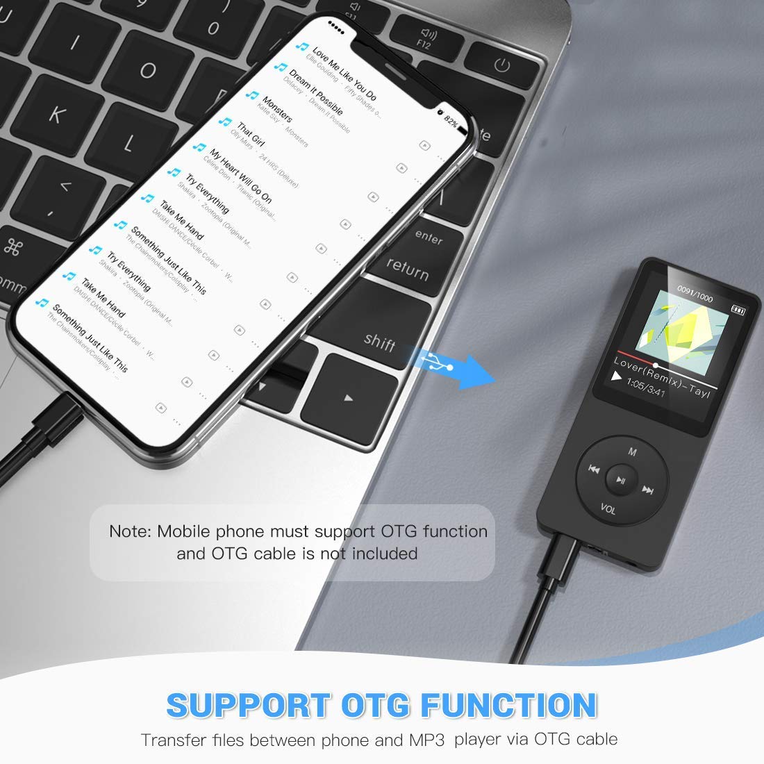 AGPTEK MP3 Player, 16GB lossless MP3 with 1.8 inch screen, 70 hours portable music player with headphones, FM radio, pictures, recordings, e-book, black.