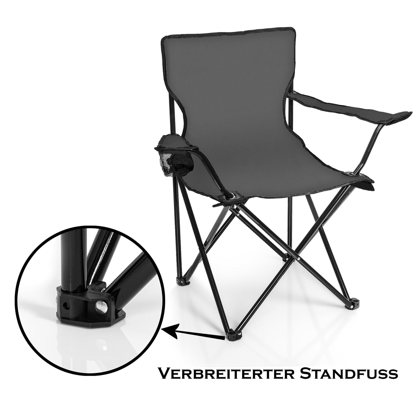 BigDean 2X Folding Chair DARK GRAY Camping Chair Angler Chair with Drink Holder & Carry Bag - Angler seat foldable - Folding Garden Chair Camping Chair Relaxing chair Angler chair foldable