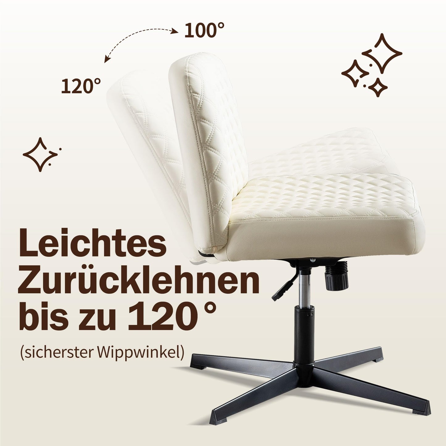 Fantasylab office chair without armrests, height-adjustable swivel chair for offices, wide desk chair 150kg with 120° tilt function for home office/house.