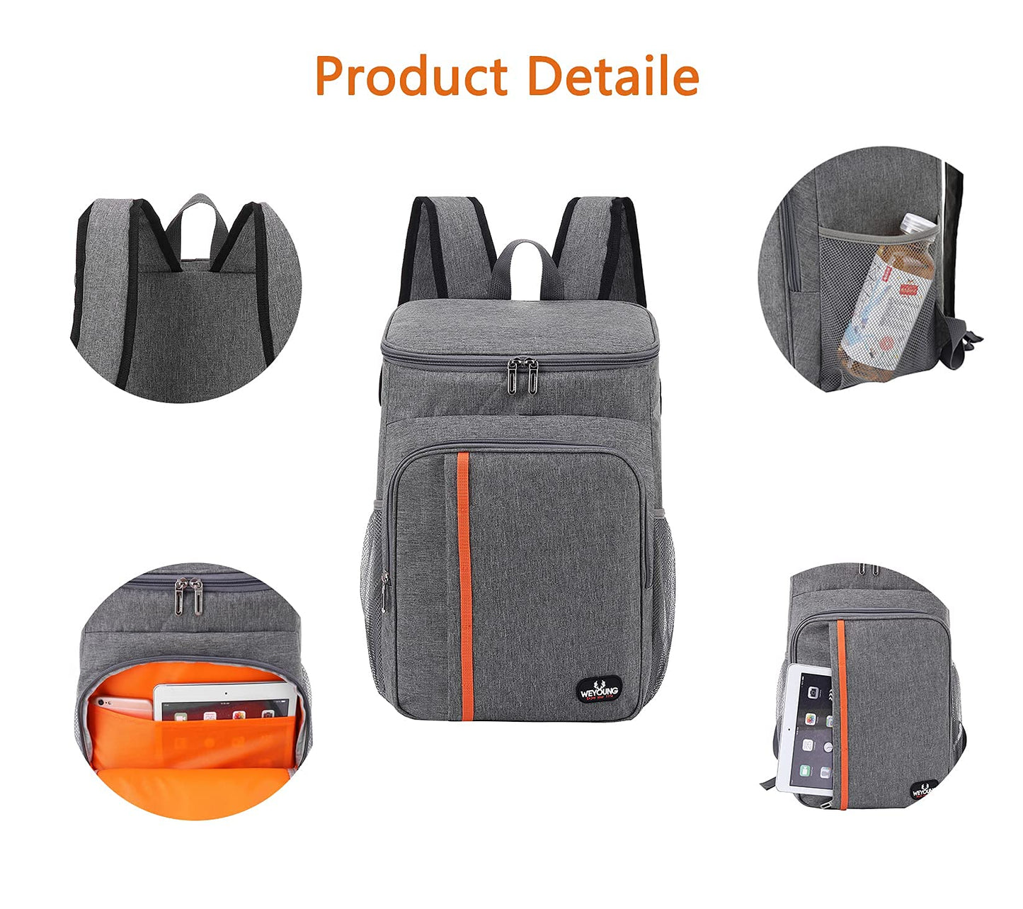 MCXKJ 22L Cooler Backpack Picnic Bag Large Insulated Cooler Bag, Men Women for Beach, Picnic, Camping, BBQ, Hiking Meals and Drinks (Gray)