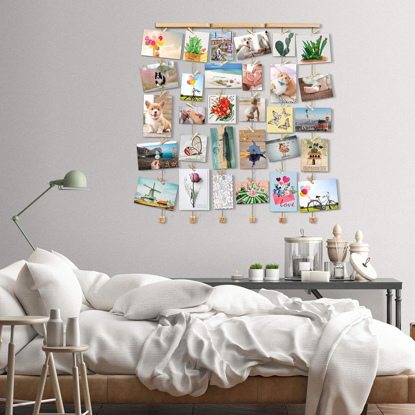 Love-KANKEI Family Picture Frame Collage with 30 Small Wooden Clips, Perfect Gift for Birthday, Wedding, Christmas, etc.