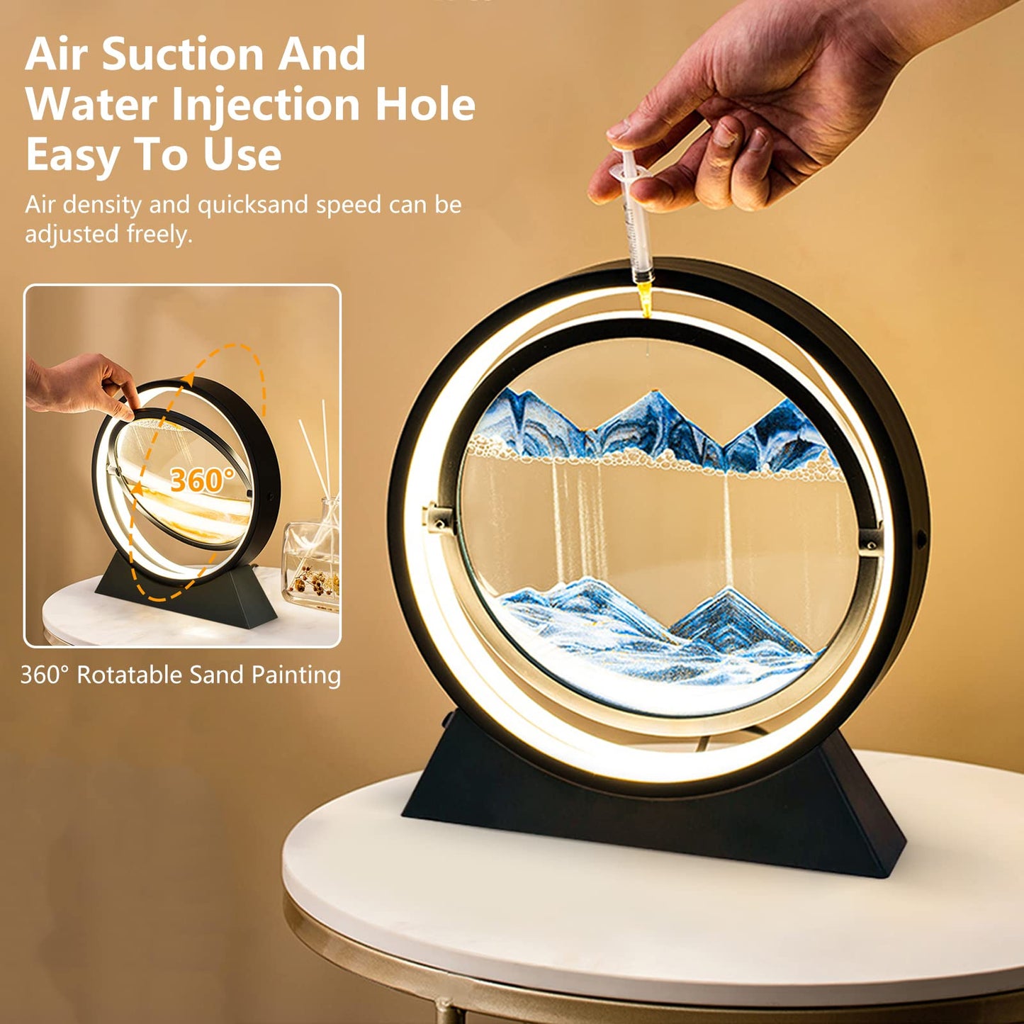 Sand picture frame with LED night light, 10'' Dynamic 3D sand art, deep sea in motion display, flowing sand frame for office desktop art (green)