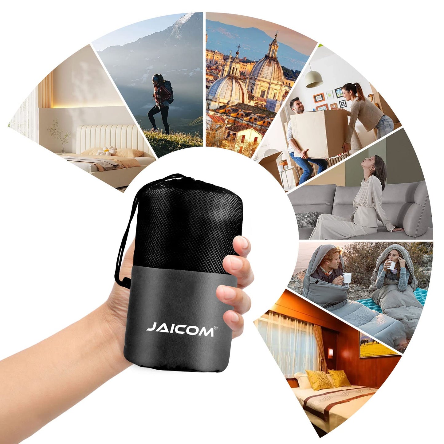 JAICOM Hut sleeping bag, ultra light silk sleeping bag for travel, 2in1 hut sleeping bag, comfortable and soft sleeping bag small packing size made of microfiber, ideal for backpacking, hotels