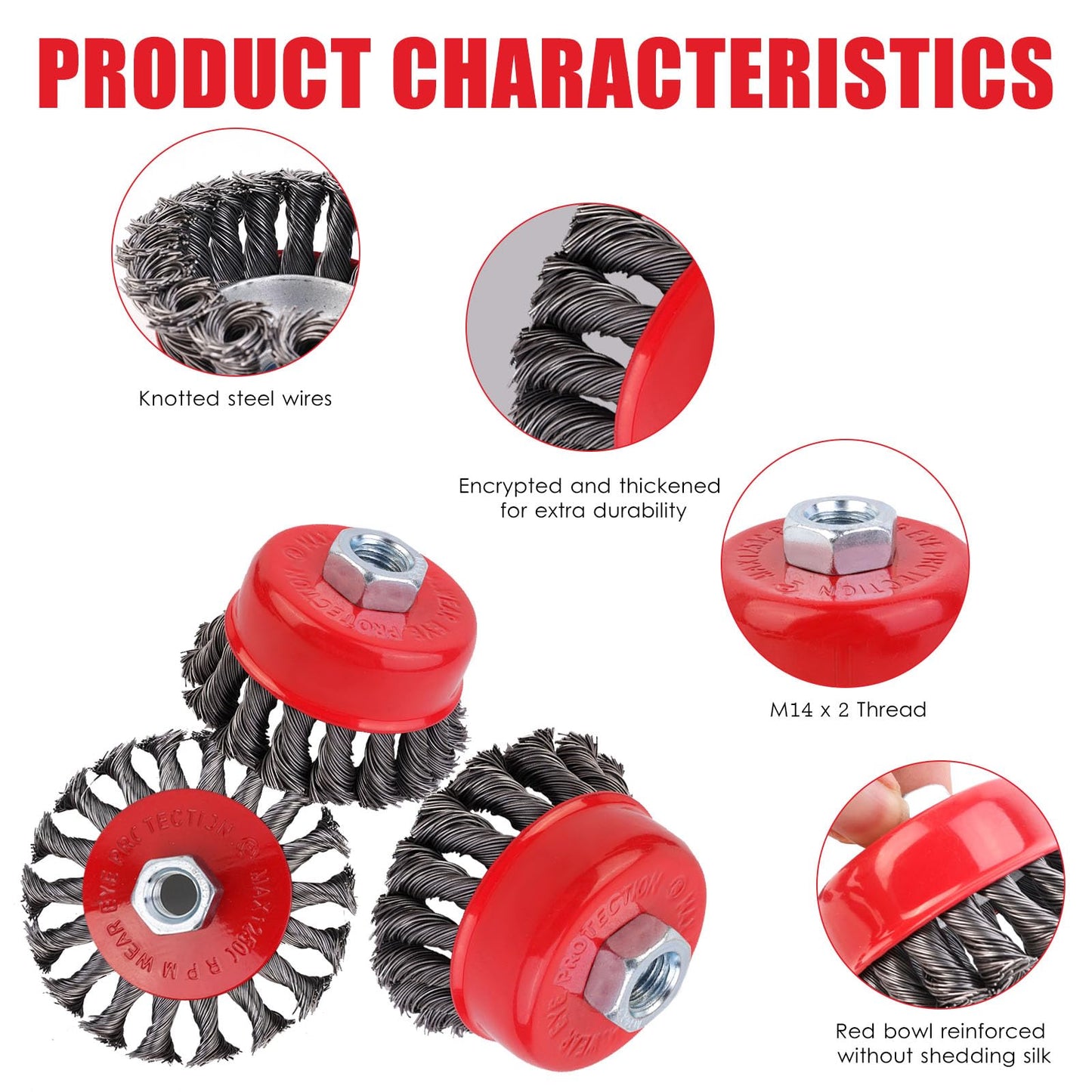5 pieces Angle Grinder Wire Brush, 75/100/125mm Stainless Steel Wire Brush Flex, M14 Wire Brush Angle Grinder for Cleaning and Grinding
