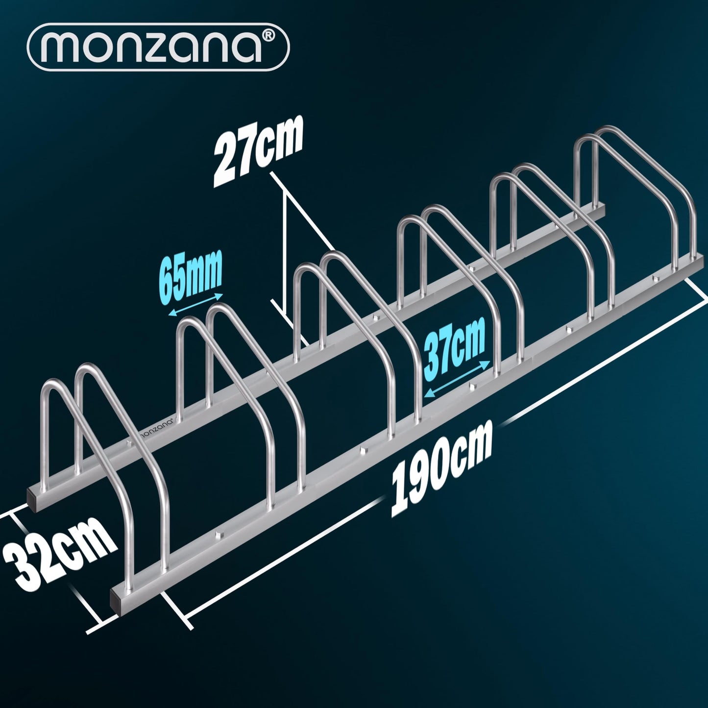 MONZANA® bike stand for 6 bikes 37cm distance between wheels 30-65mm tire width stainless steel self-locking screws ground or wall mounting multiple stand bike holder stand rack.