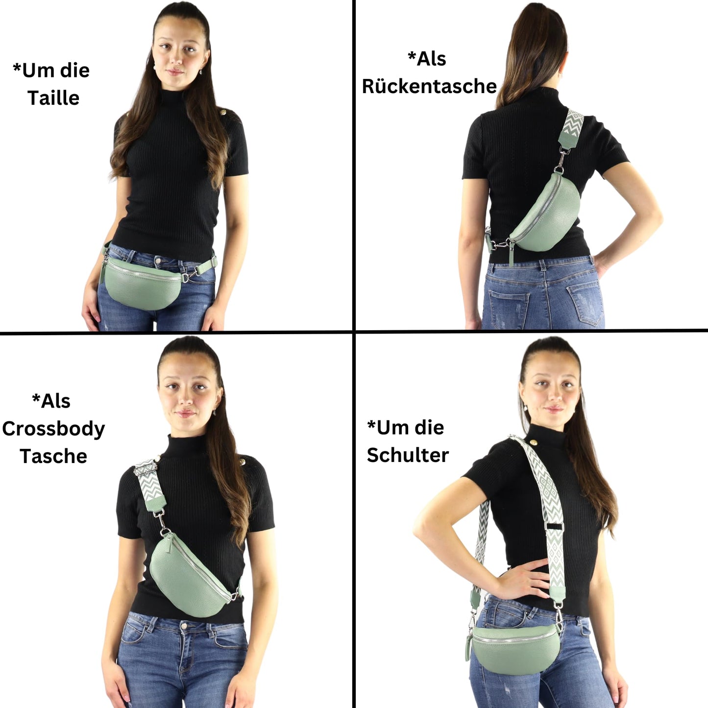 Blade leather fanny pack for women, stylish waist bag with 2 patterned and leather removable & adjustable wide belts, crossbody bag for women, high-quality chest bag for ladies