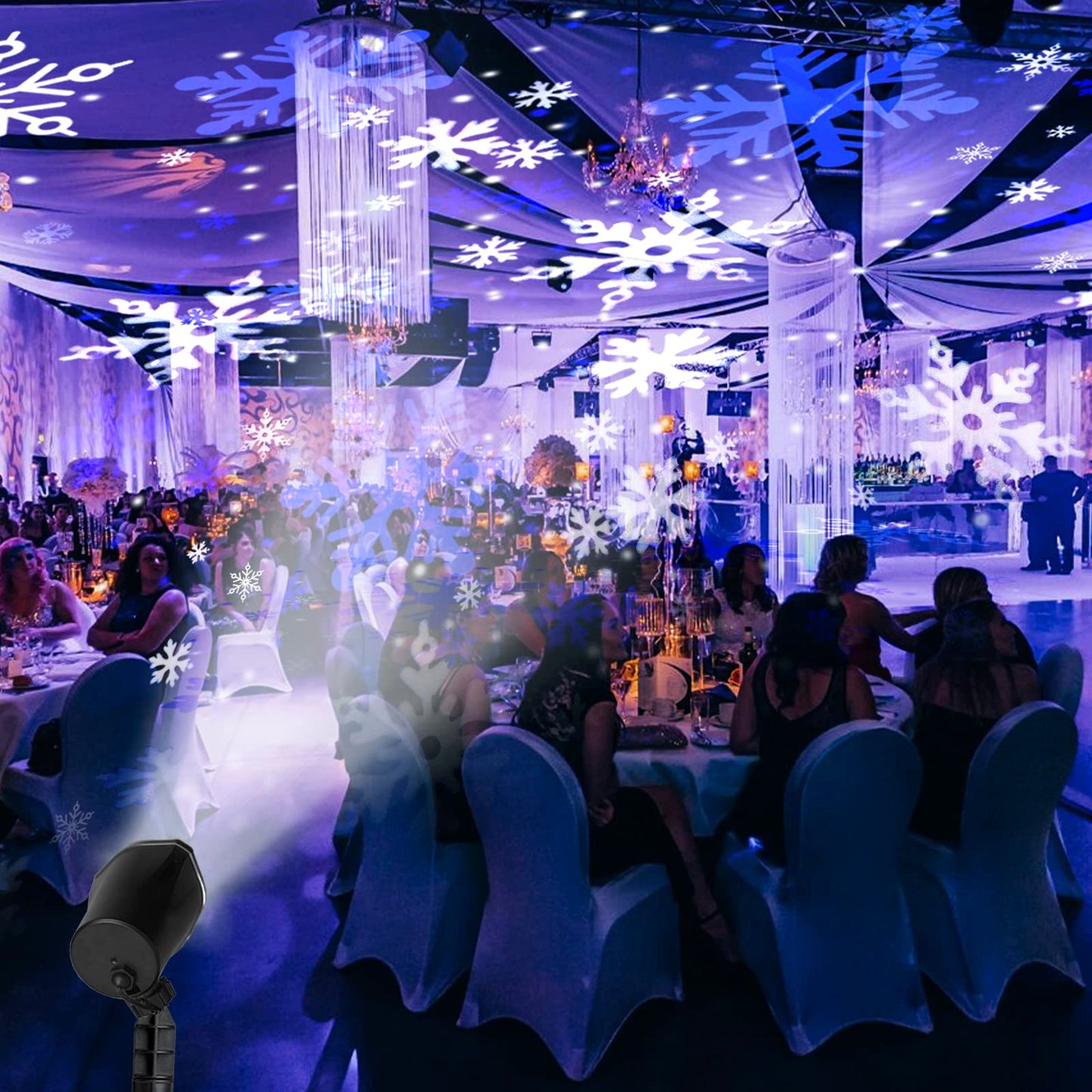 Eambrite Snowflake Projector Light LED White/Blue Rotating Snowfall Landscape Projection Decorative Christmas Lighting with Timer for Birthday Wedding Theme Party Garden Home