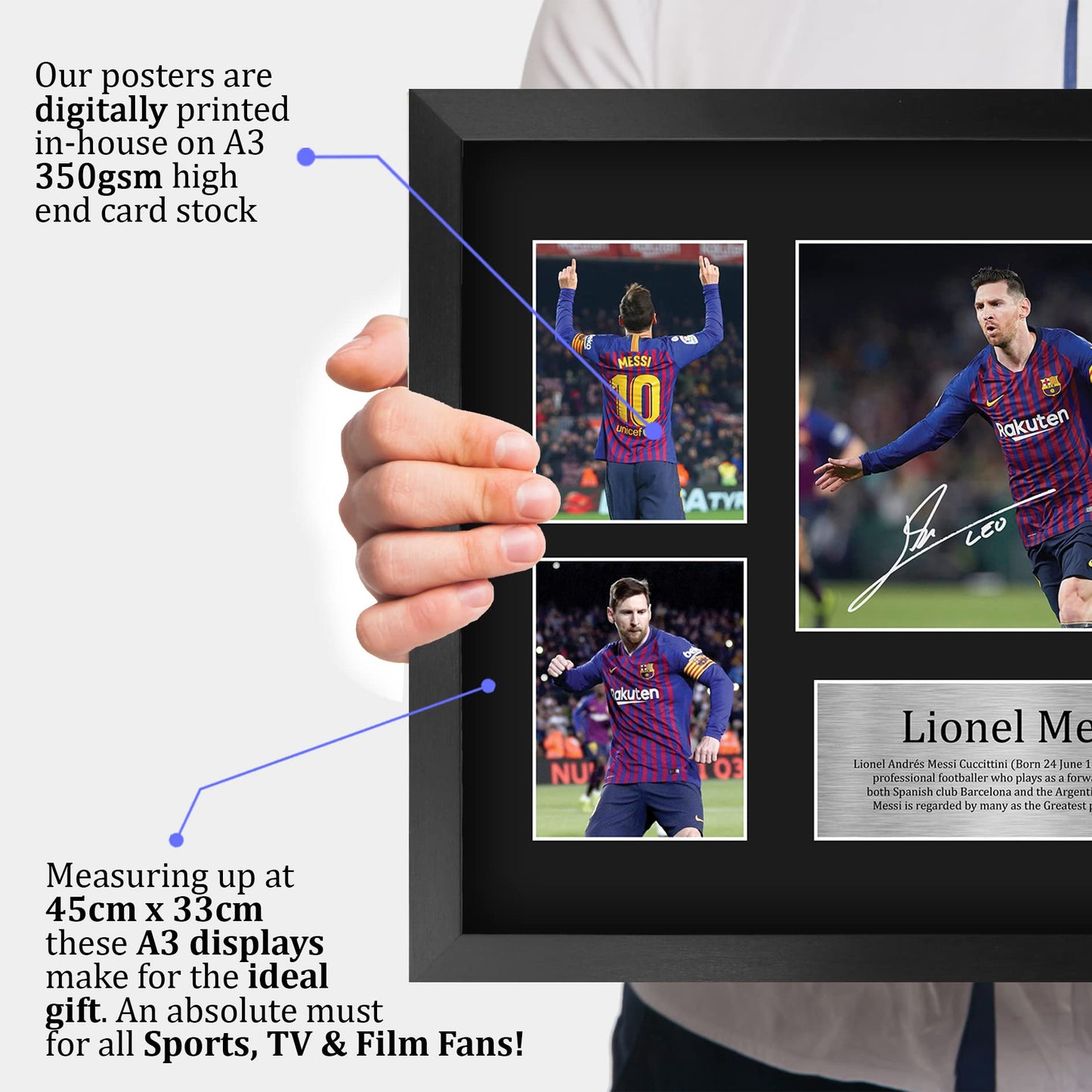 HWC Trading Lionel Messi A3 Framed Signed Printed Autograph Picture Print Photo Display Gift For Barcelona Football Fans