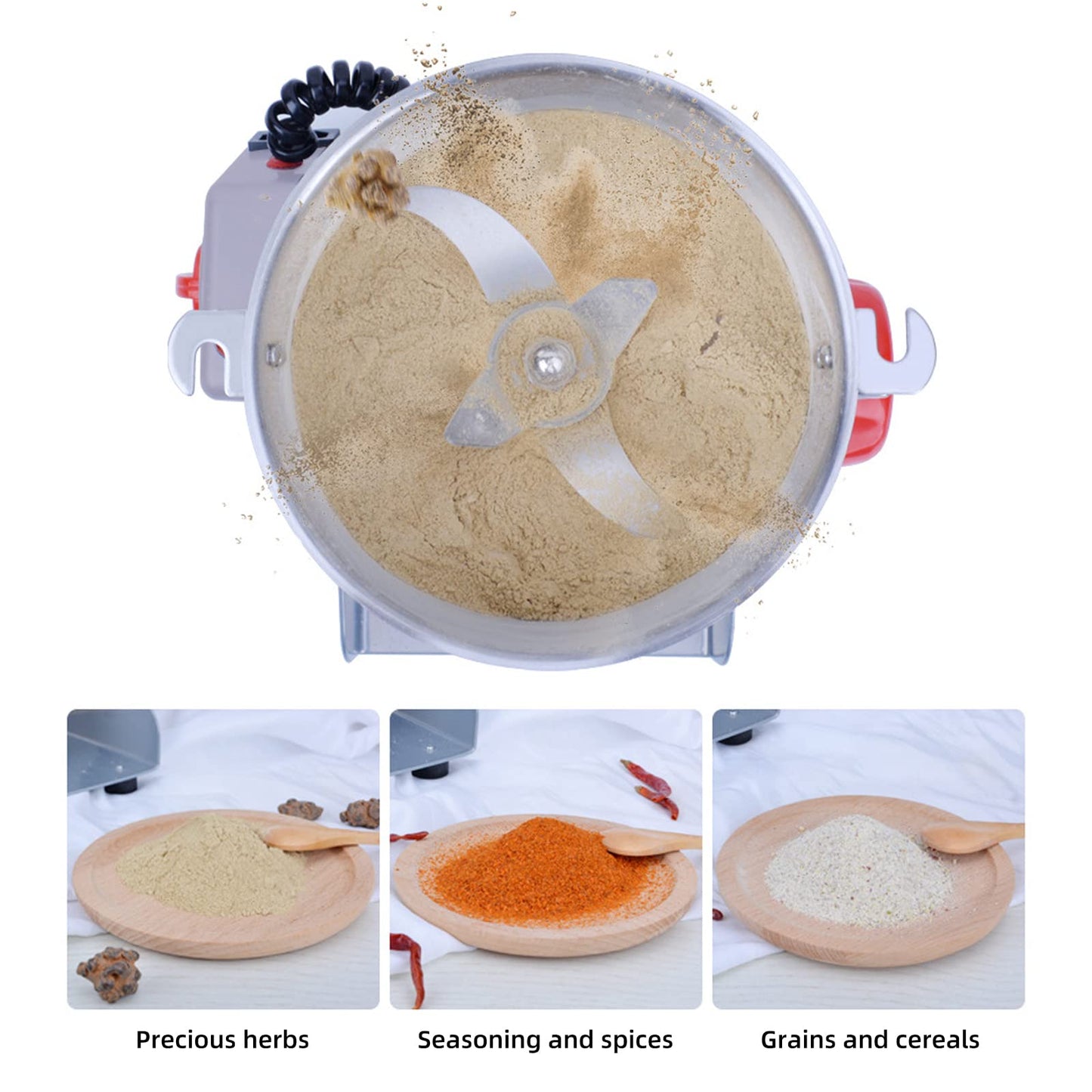 800g Electric Grain Mill, 2400W Grain Grinder Dry, Stainless Steel Machine Mill with Overload Protection & Open-Cover-Stop for Herbs/Grains/Spices
