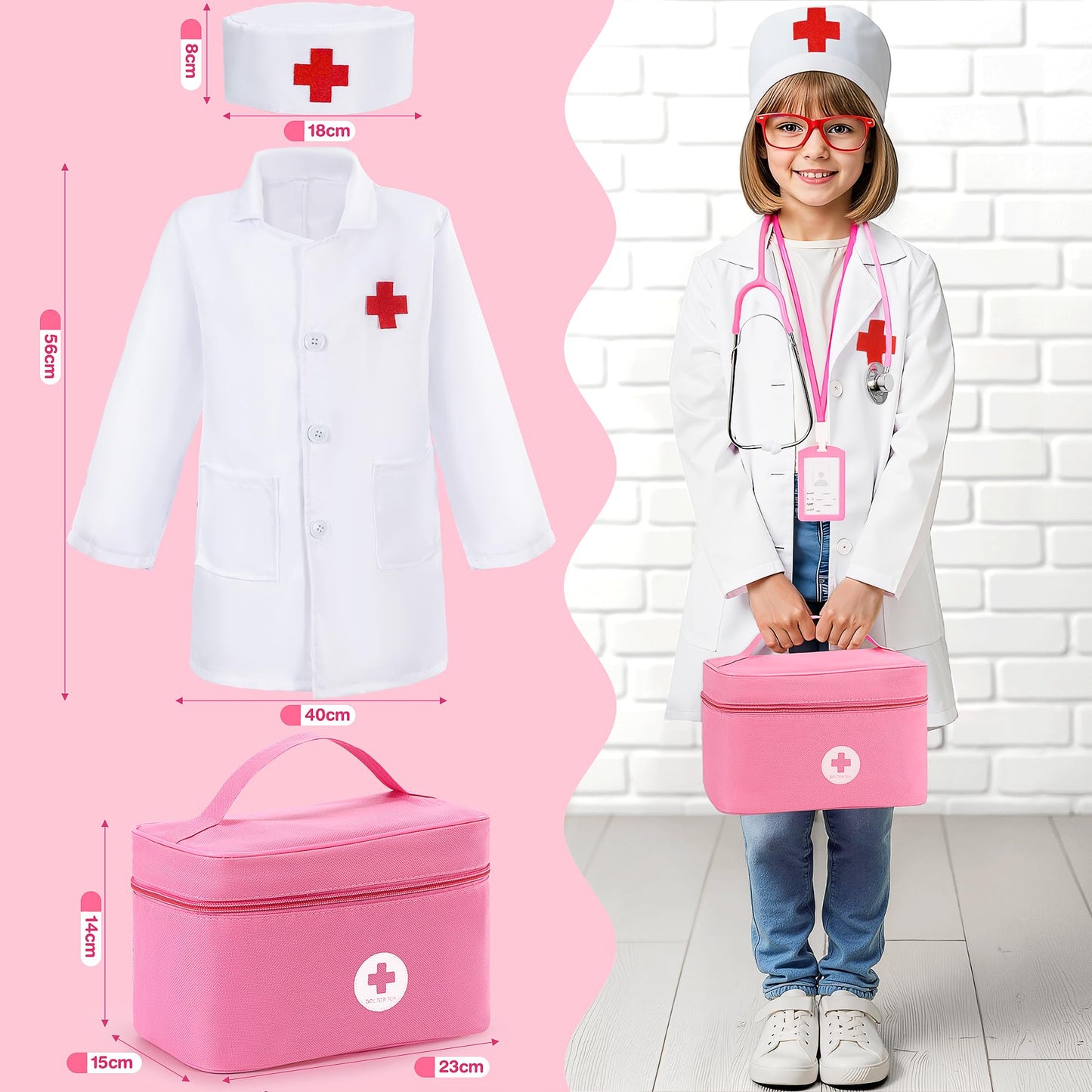 Ophy Doctor's Kit for Kids Wooden Playset, 40 Piece Doctor's Kit for Kids 3, 4, 5 Years Medical Toy With Real Stethoscope Role-Playing Toy EfficientGrip