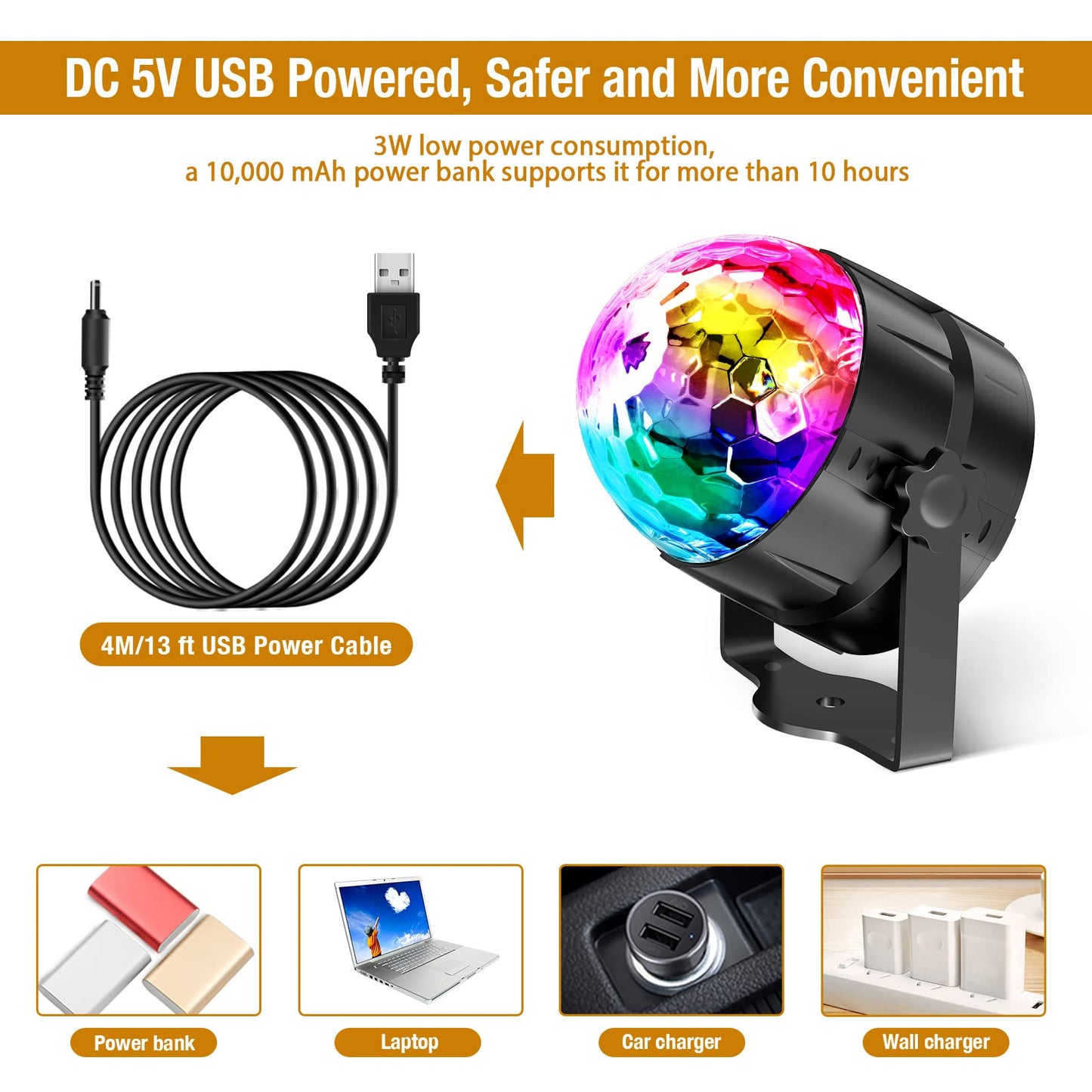 Gobikey Disco Ball, 360° Rotating Music Activated Disco Light LED Party Lamp with Remote Control- 3W RGB Dynamic Disco Light Effects, 4M/13ft USB, Party Light for Party/Halloween/Wedding
