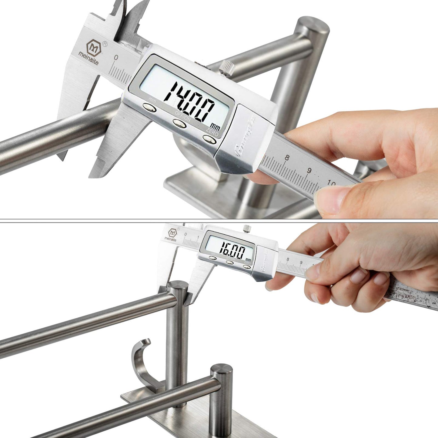 JS towel holder without drilling, stainless steel dish towel holder, self-adhesive bath towel holder with 2 hooks, wall mounted for bathroom or kitchen.