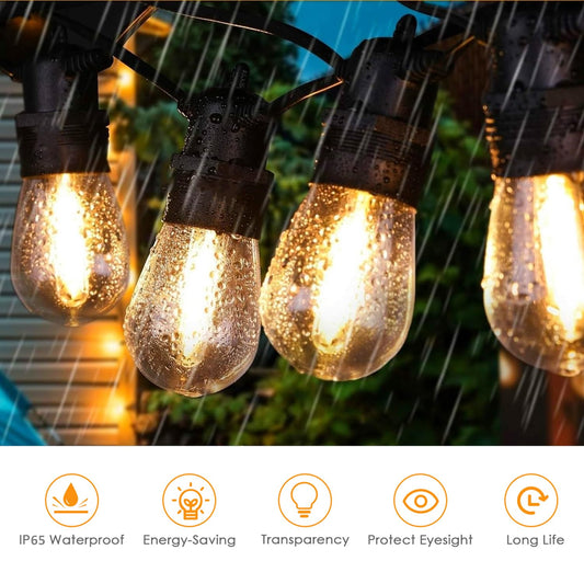 30M outdoor string lights waterproof shatterproof LED string lights with 30+1 S14 LED bulbs, perfect for garden patio balcony yard decoration, warm white