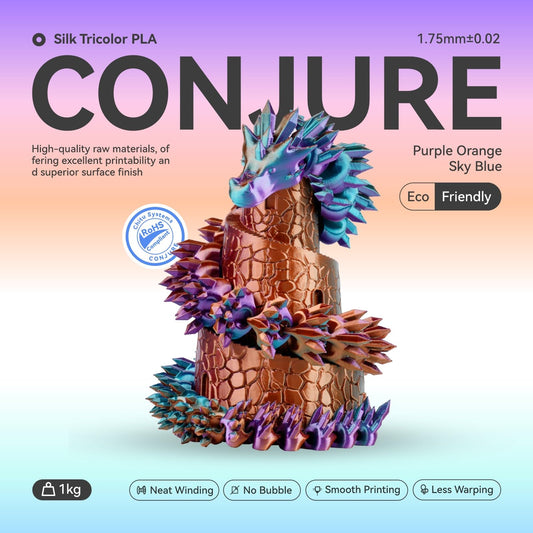 Chitu Systems Conjure Silk PLA Tricolor Filament, Purple-Orange-Sky Blue Filament, Diameter 1.75±0.02 mm 3D Printer 1KG/2.2lb