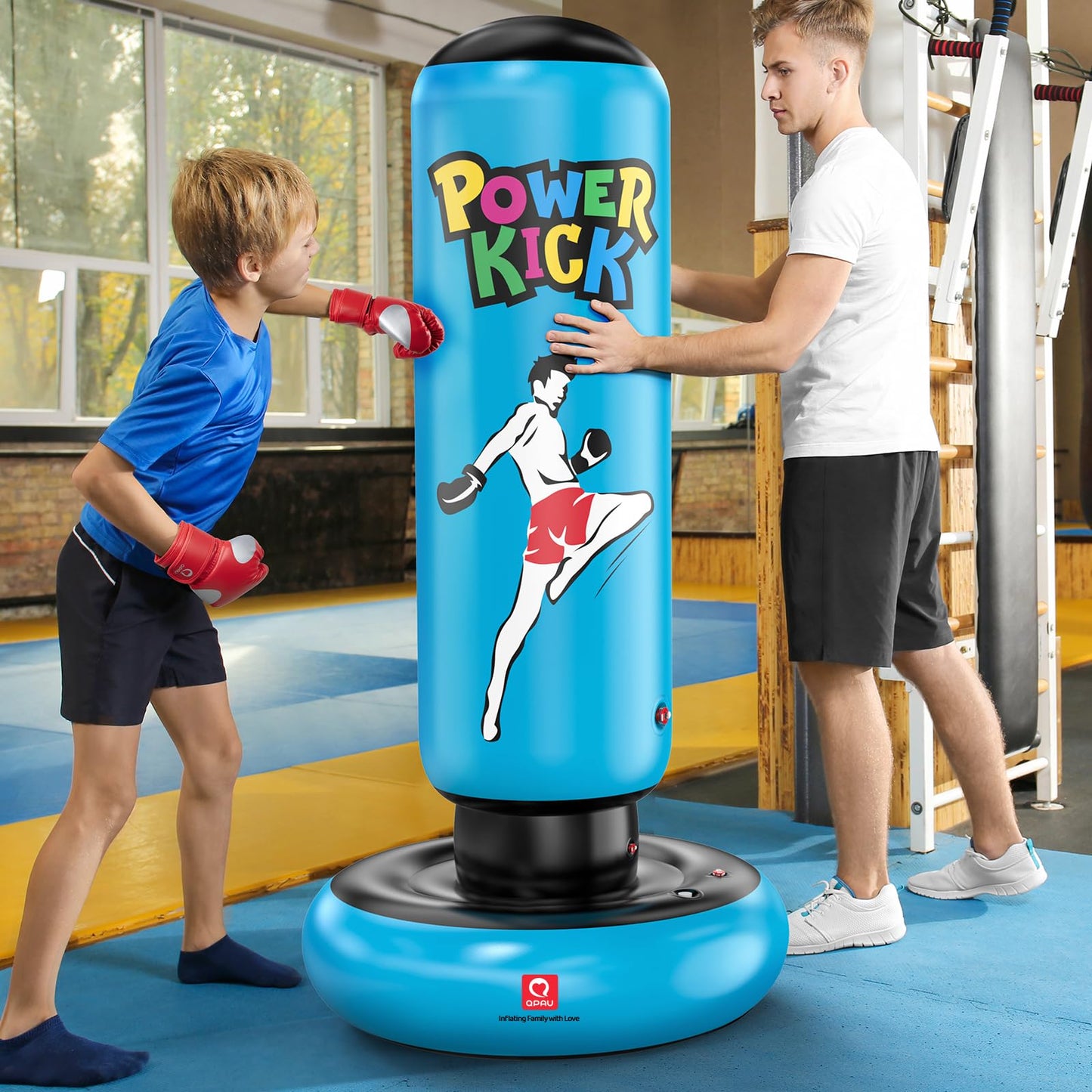 QPAU Kids Punching Bag, 168cm tall, gifts for boys and girls ages 5-12 for practicing Karate, Taekwondo, MMA, and releasing pent-up energy (Blue)