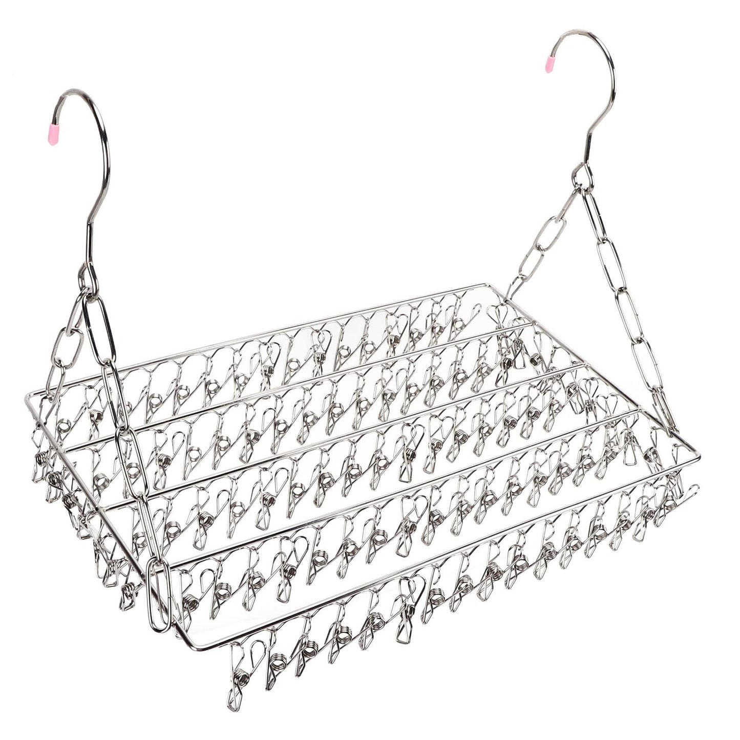Lyrlody clothes hanger, stainless steel clothes hanger, collapsible sock holder, underwear hanger, hanger for drying towels, bras, lingerie (balcony drying sock holder with 100 clips)
