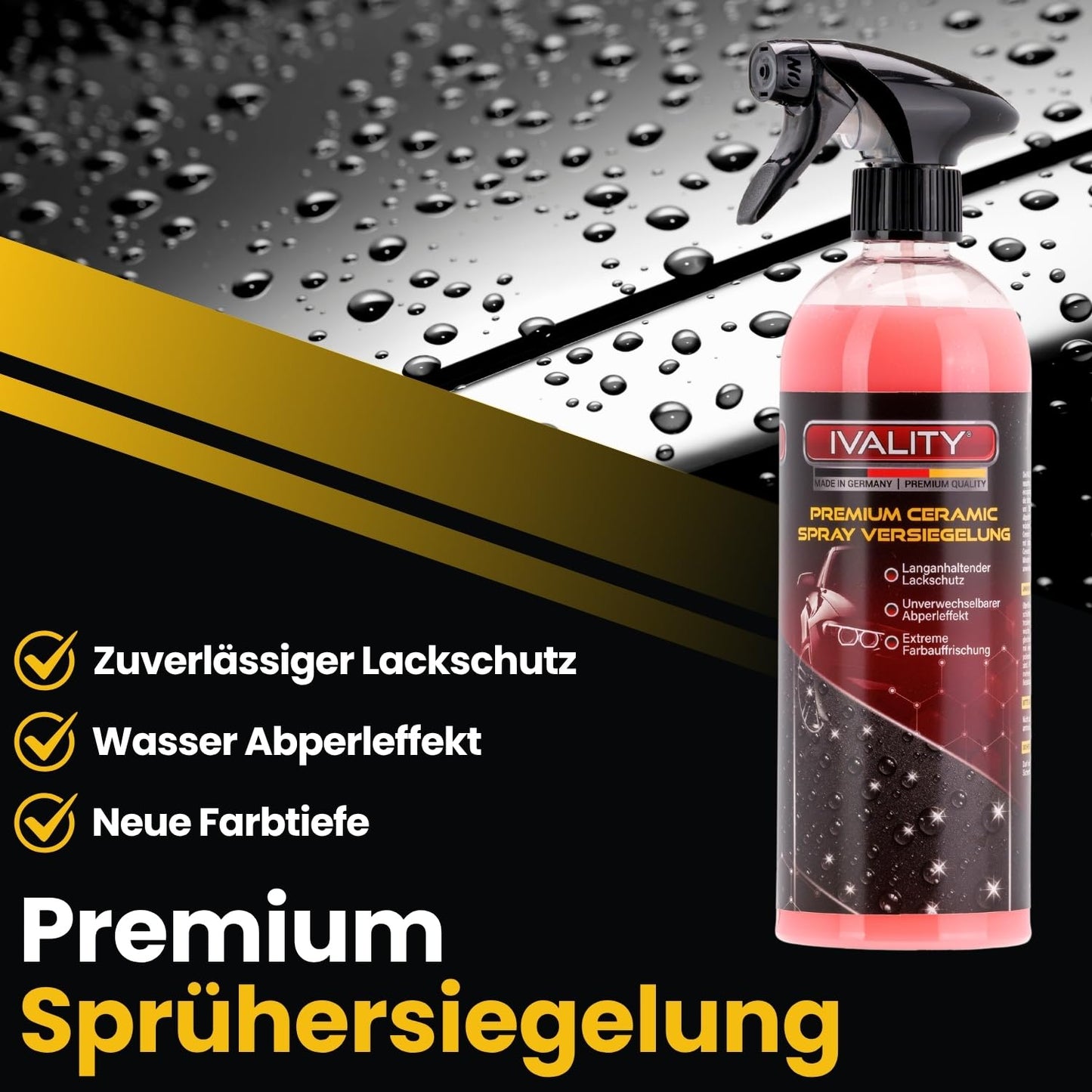 IVALITY Ceramic Coating Car 750ml with water beading effect - Includes 2 microfiber cloths, Protects the paint and enhances color depth, Ceramic coating, Glass & Paint sealant Car Spray