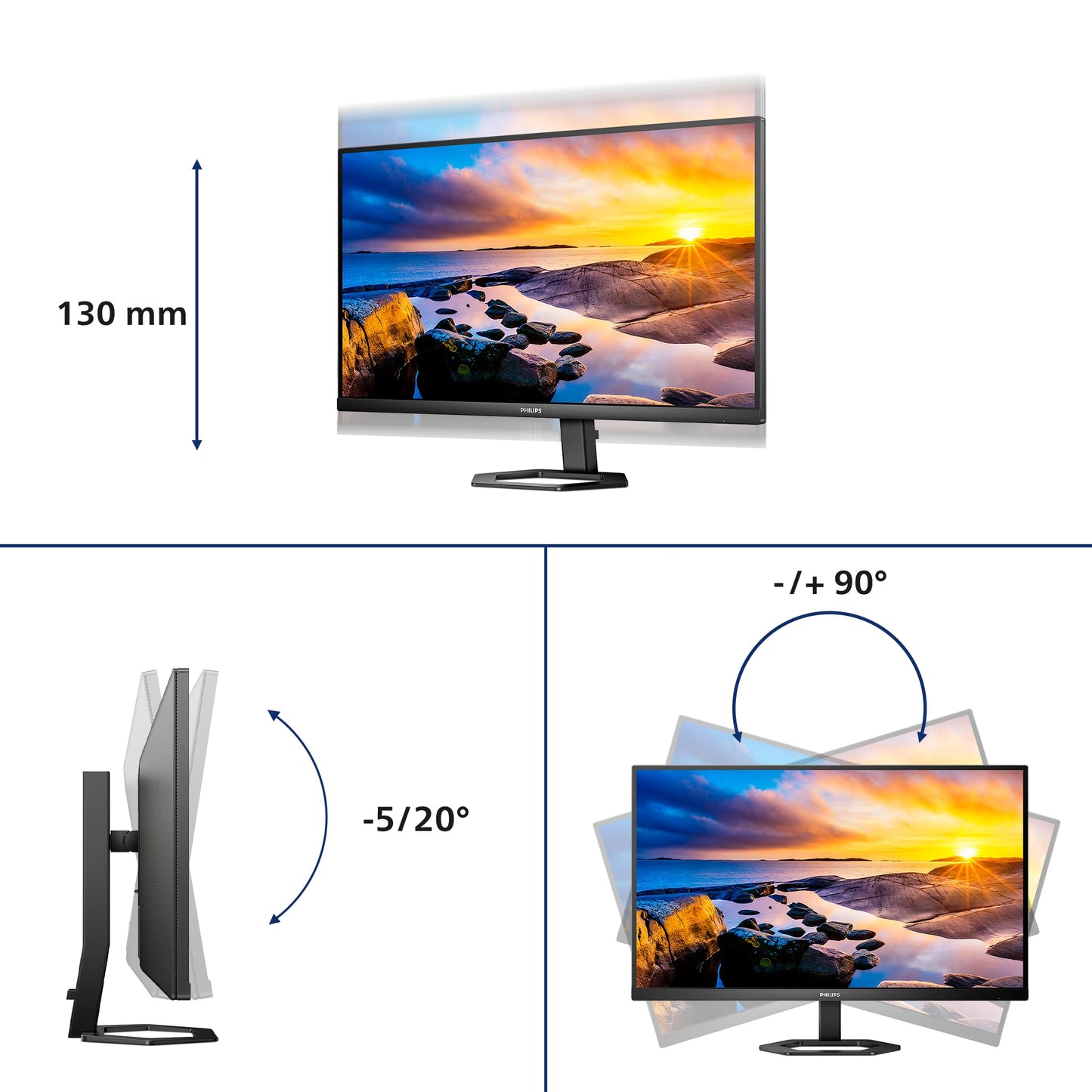 Philips 27E1N5500LA - 27-inch QHD Monitor, speakers, height-adjustable (2560x1440, 75 Hz, DisplayPort, HDMI) black