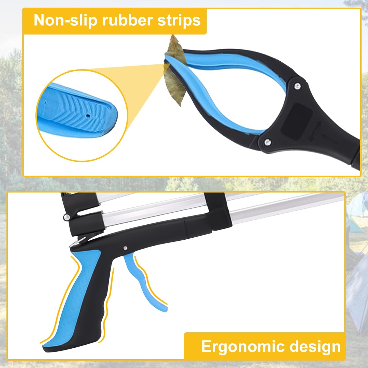 mumisuto 2 piece 109 cm grabber for seniors with 360° rotating head, foldable aluminum trash picker with extra long reach arm, grabber for seniors with magnetic tips.