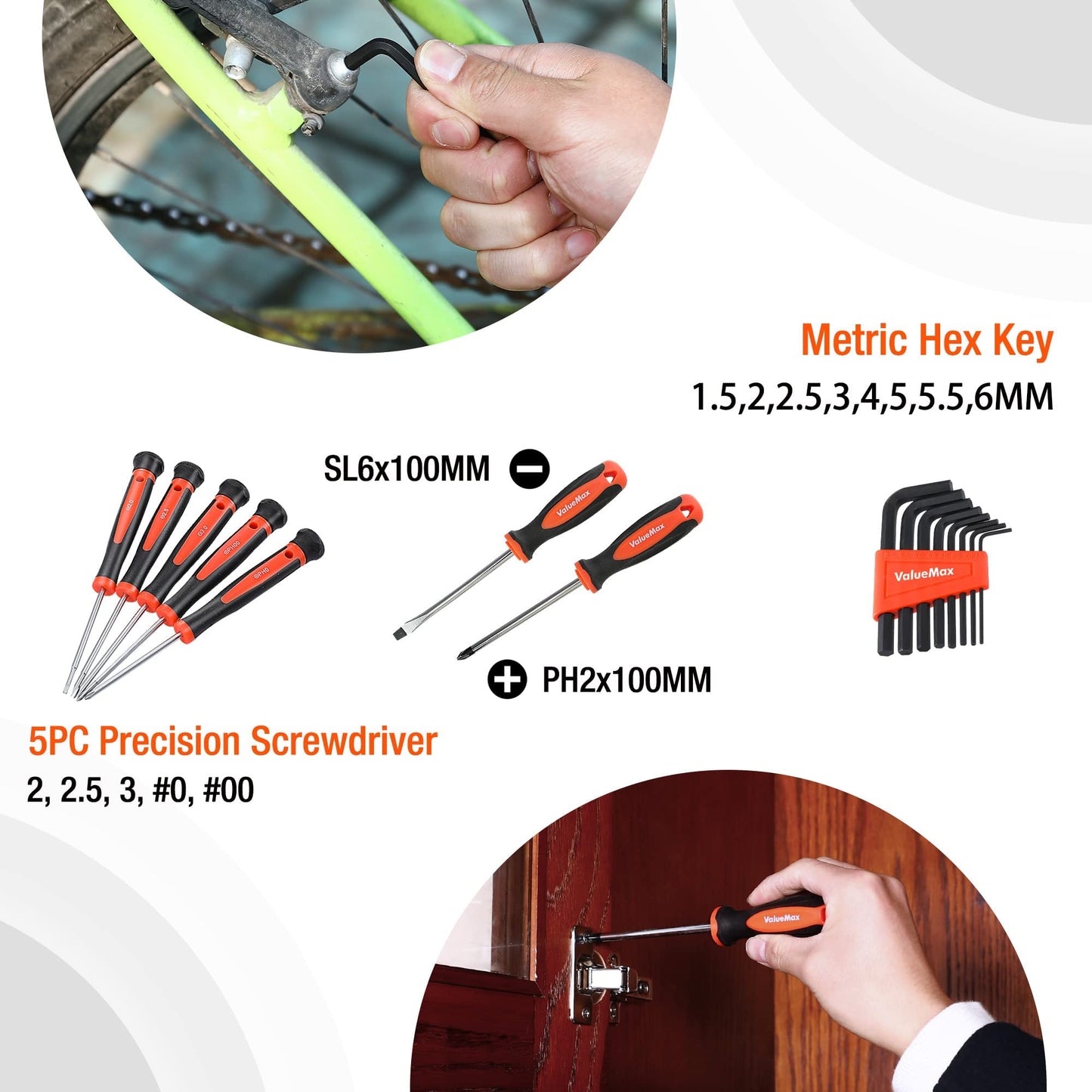 ValueMax 219-piece tool set, tool bag included, everyday tools, tool kit for household, DIY, handyman, and mechanics for home repairs or professional work.