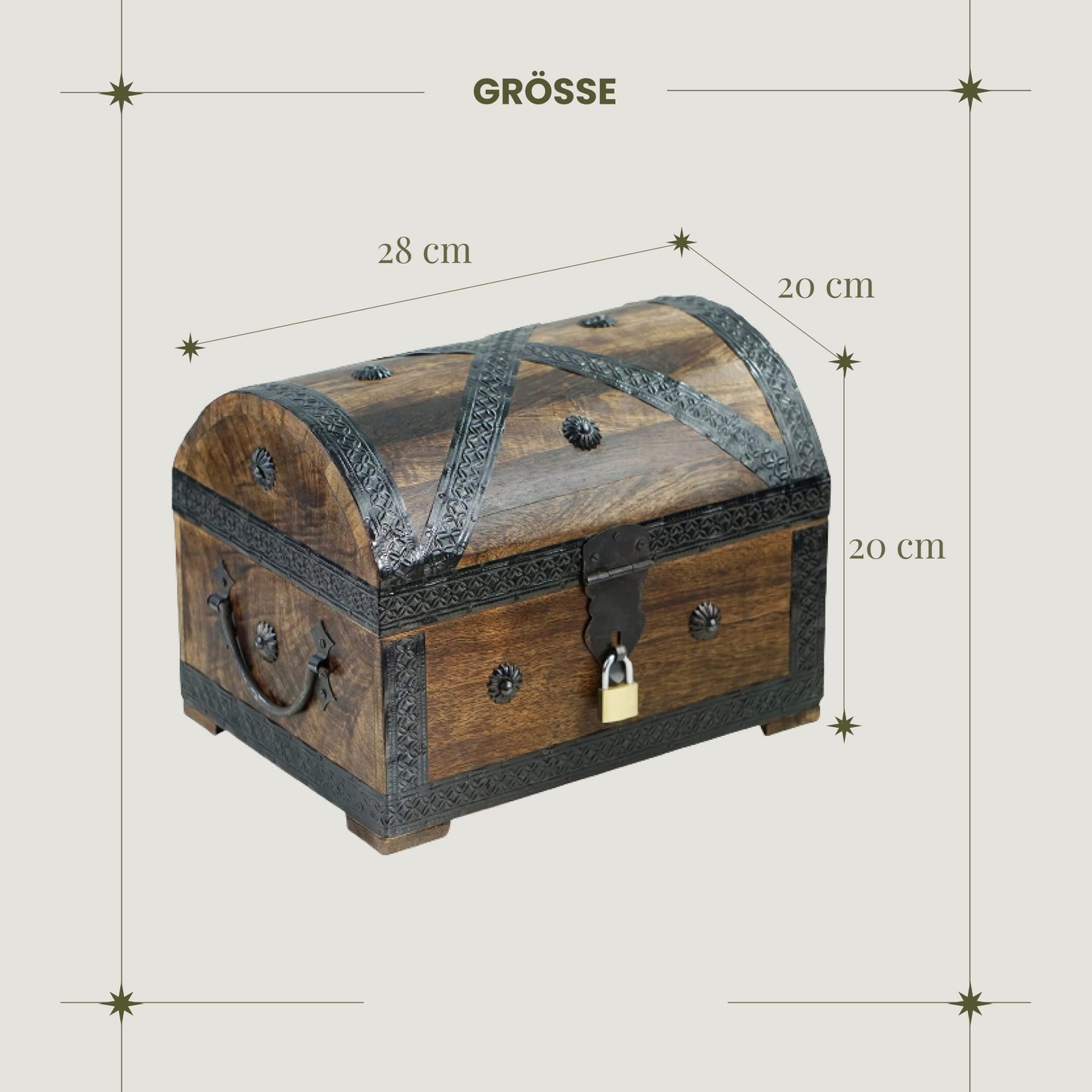 Brynnberg Pirate Treasure Chest - Brown Wooden Trunk - Handcrafted Vintage with Lock 28x20x20cm - the perfect gift (large with lock) - Wooden treasure chests