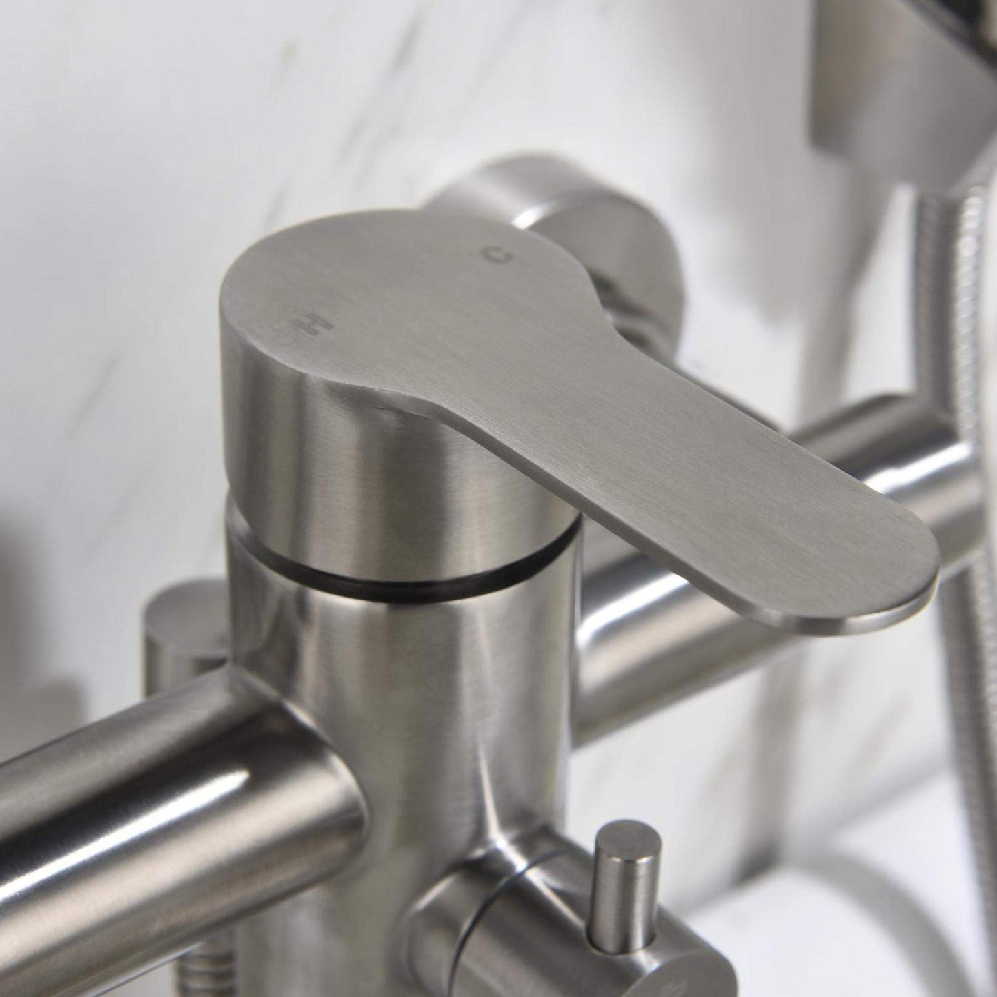 HomeLava bathtub faucet with handheld shower bathtub faucet surface mounted single lever mixer for wall mounting brushed stainless steel tub valve with diverter single lever faucet mixer with 1.5m shower hose